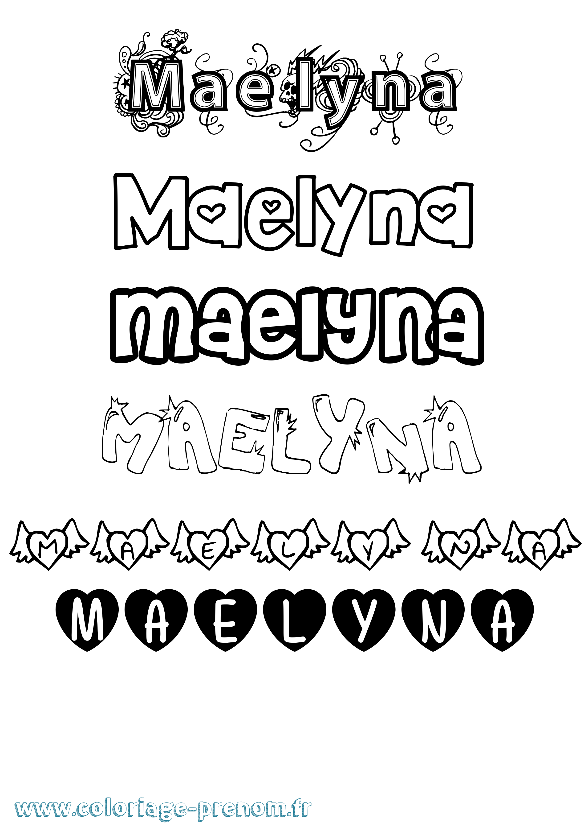Coloriage Maelyna Girly Coloriage prénom Maelyna Girly