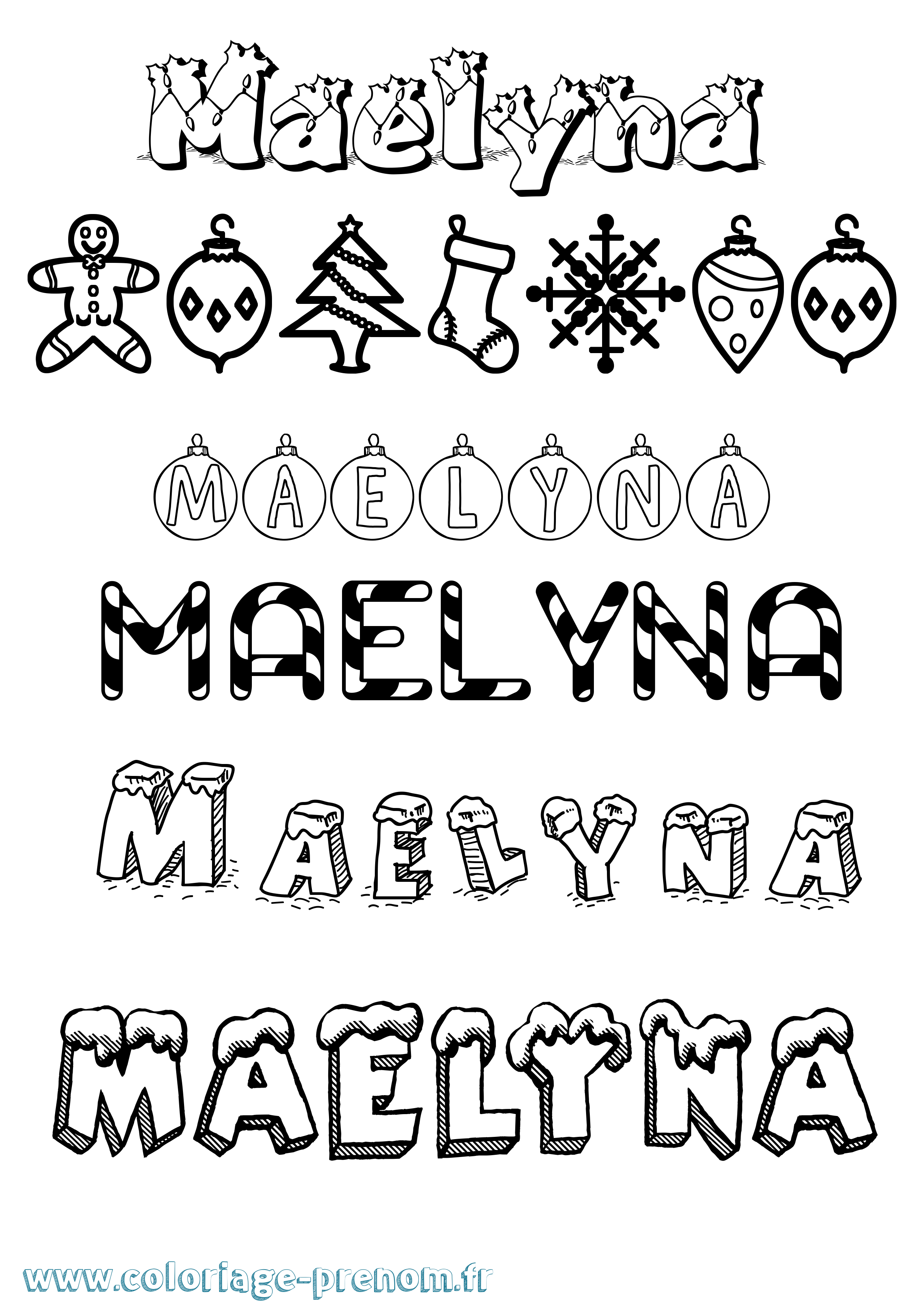 Coloriage Maelyna Noël Coloriage prénom Maelyna Noël