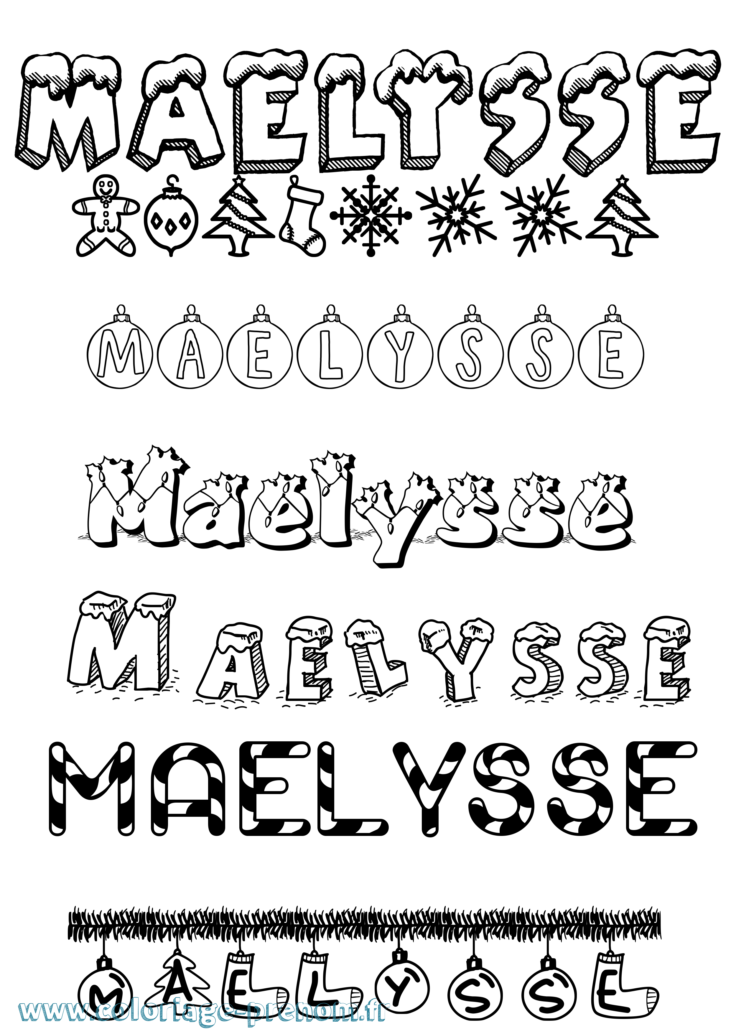Coloriage Maelysse Noël Coloriage prénom Maelysse Noël