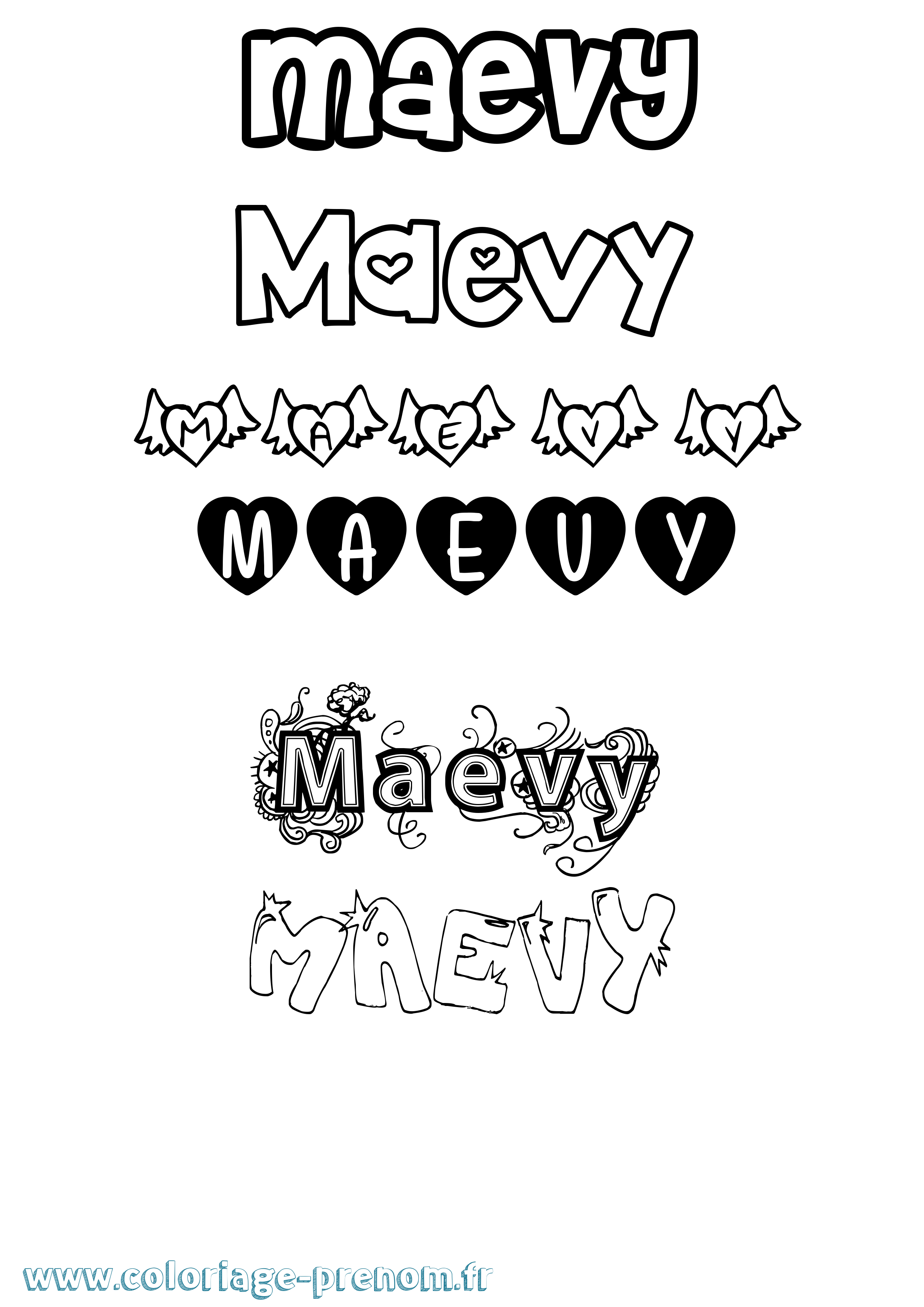 Coloriage Maevy Girly Coloriage prénom Maevy Girly