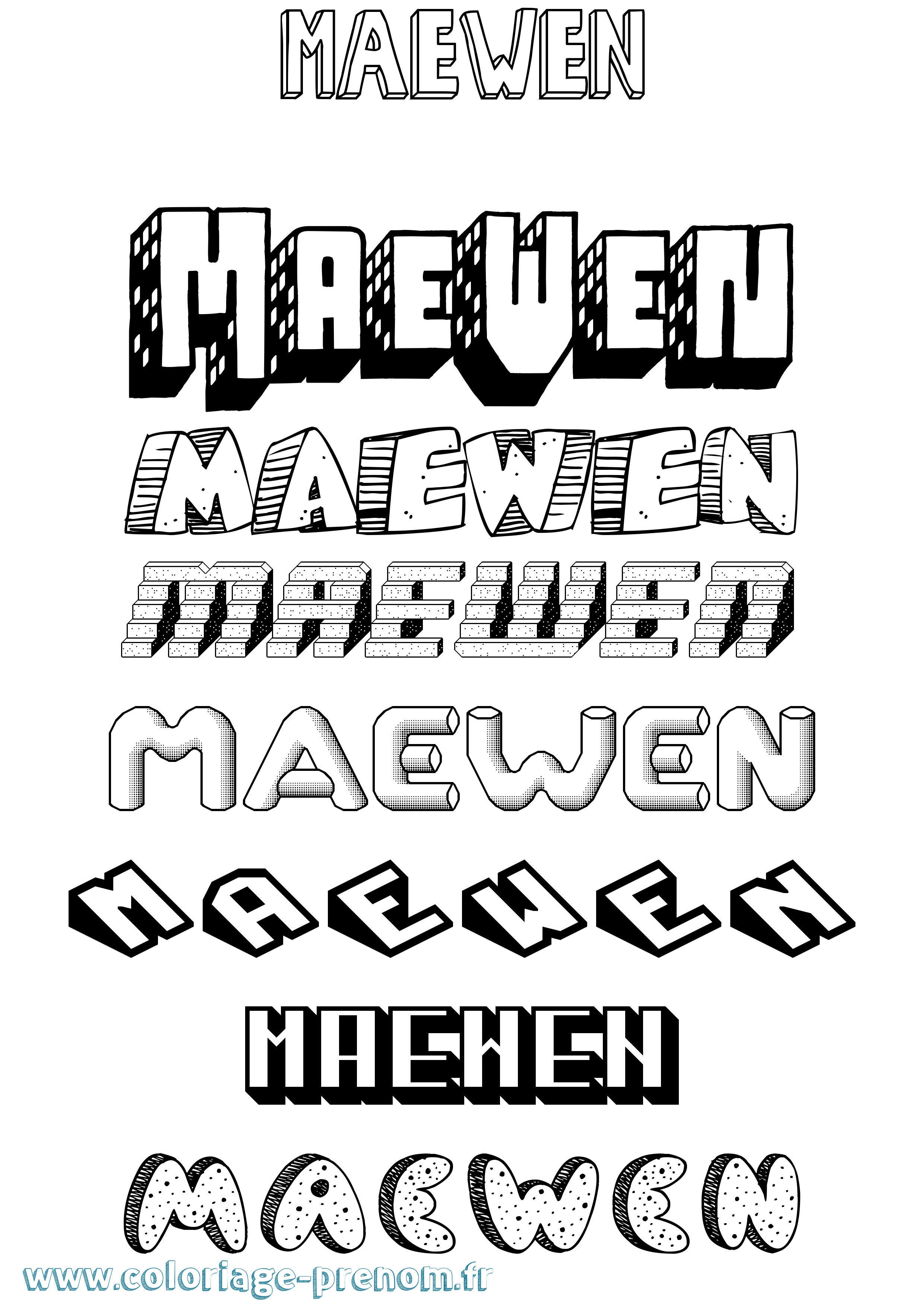 Coloriage Maewen Effet 3D Coloriage prénom Maewen Effet 3D