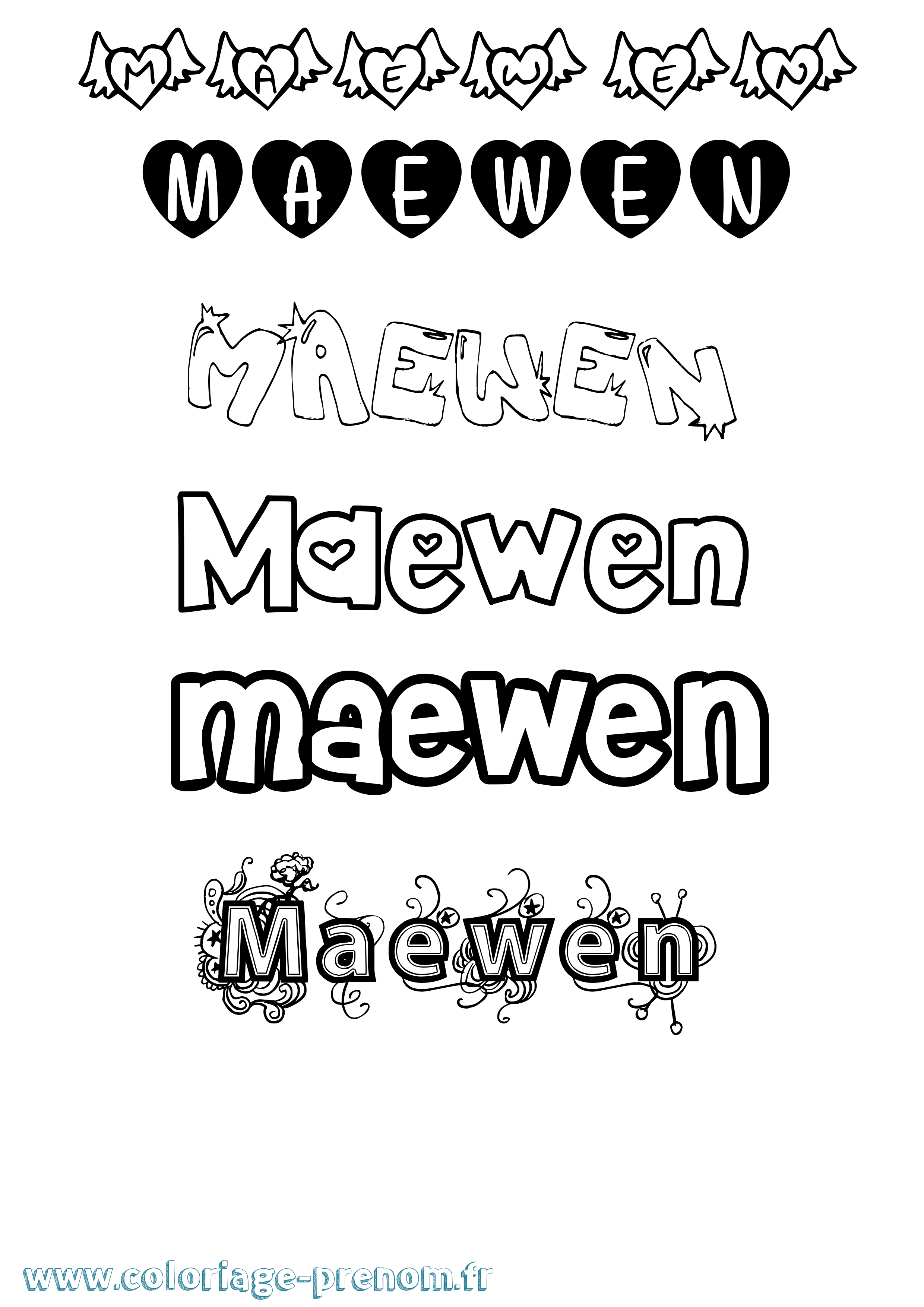 Coloriage Maewen Girly Coloriage prénom Maewen Girly