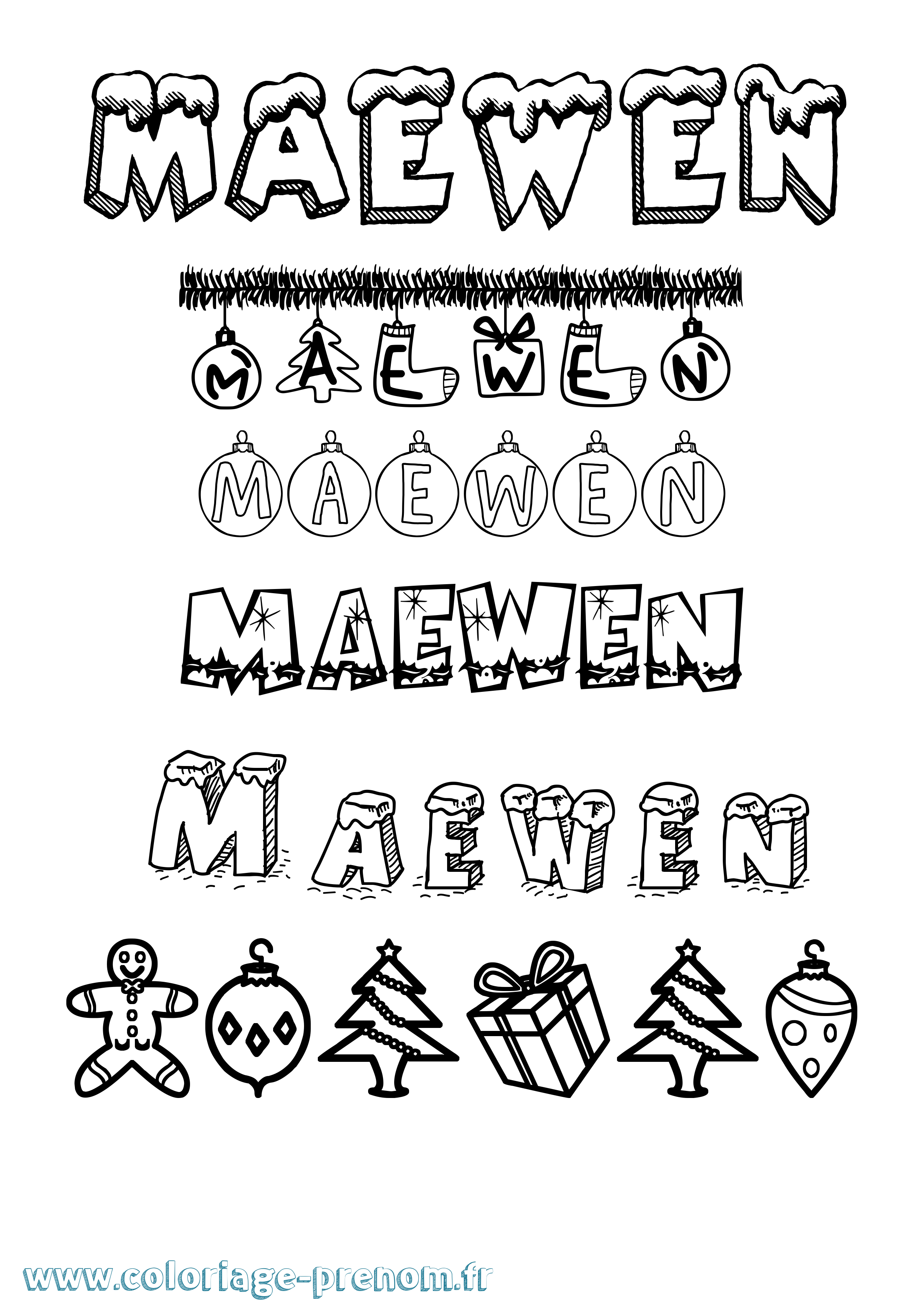 Coloriage Maewen Noël Coloriage prénom Maewen Noël