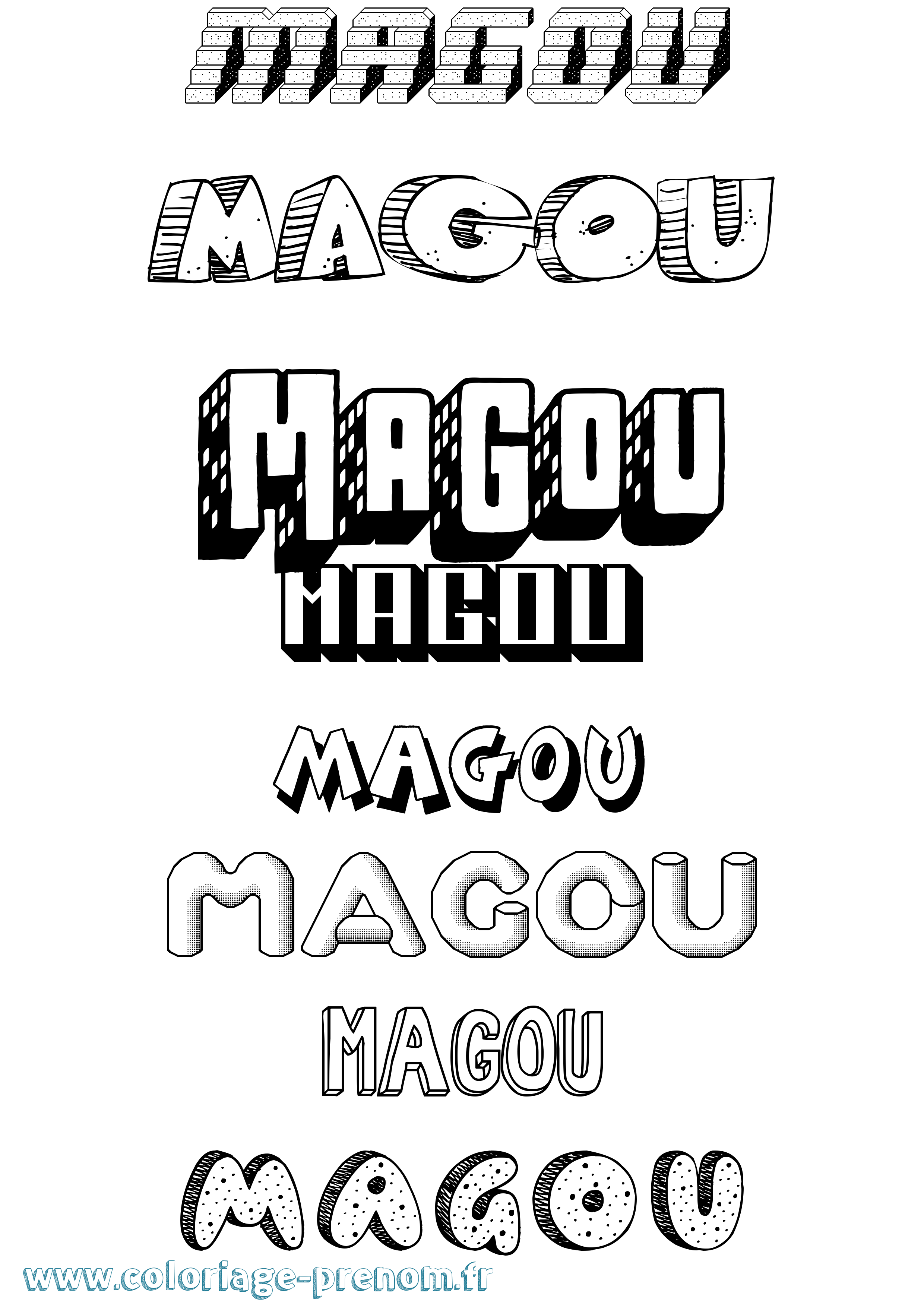 Coloriage Magou Effet 3D Coloriage prénom Magou Effet 3D