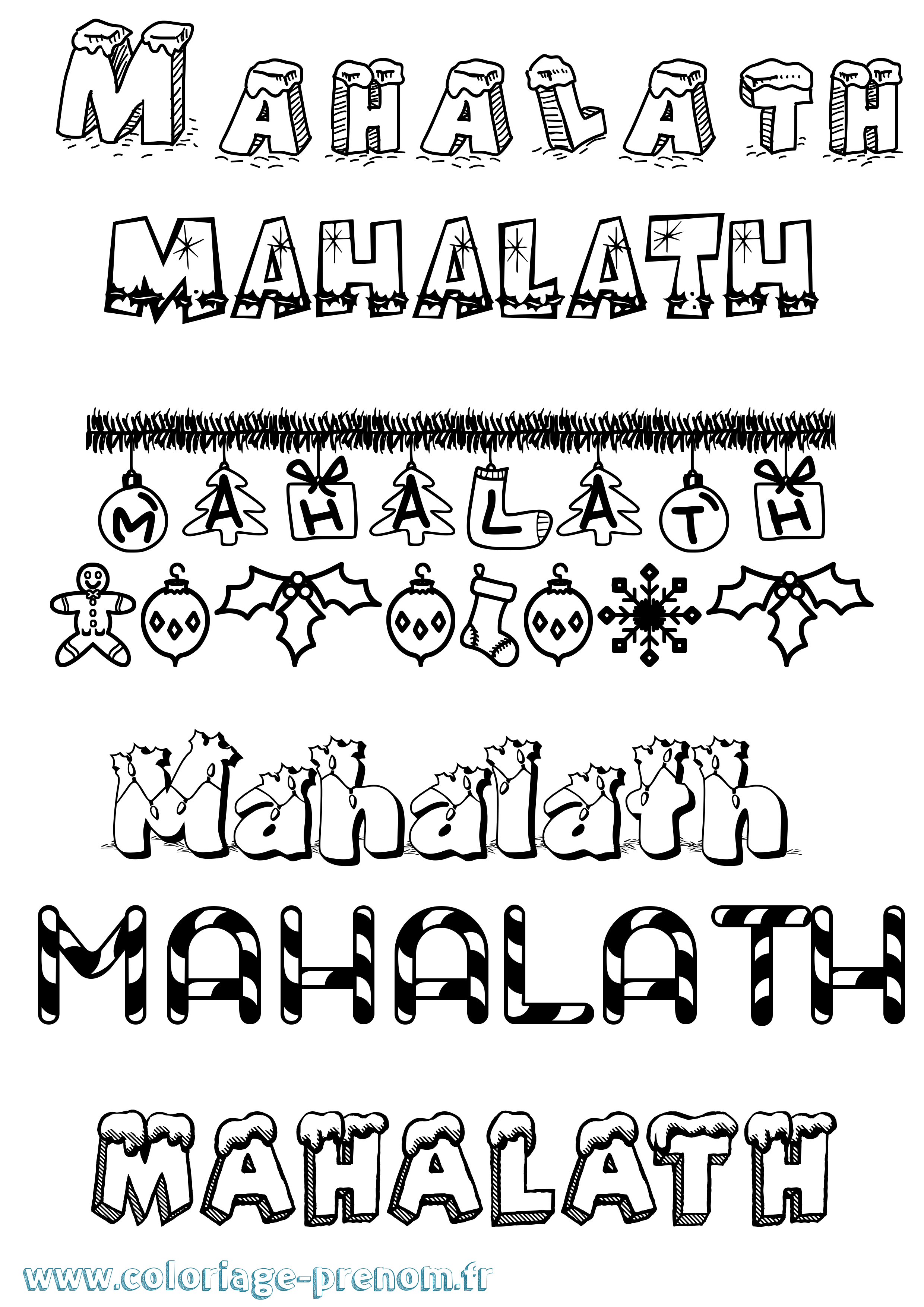 Coloriage Mahalath Noël Coloriage prénom Mahalath Noël