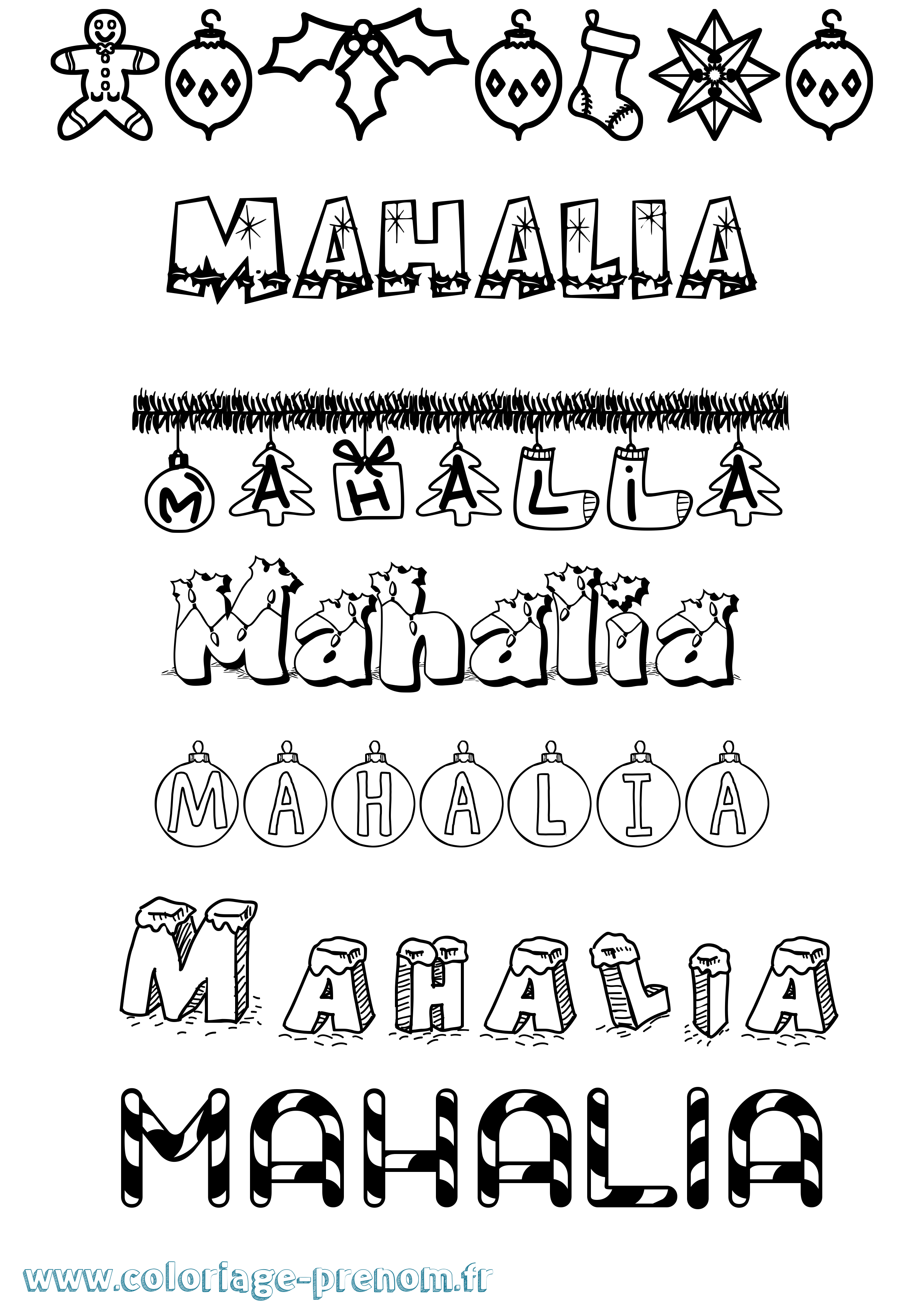 Coloriage Mahalia Noël Coloriage prénom Mahalia Noël