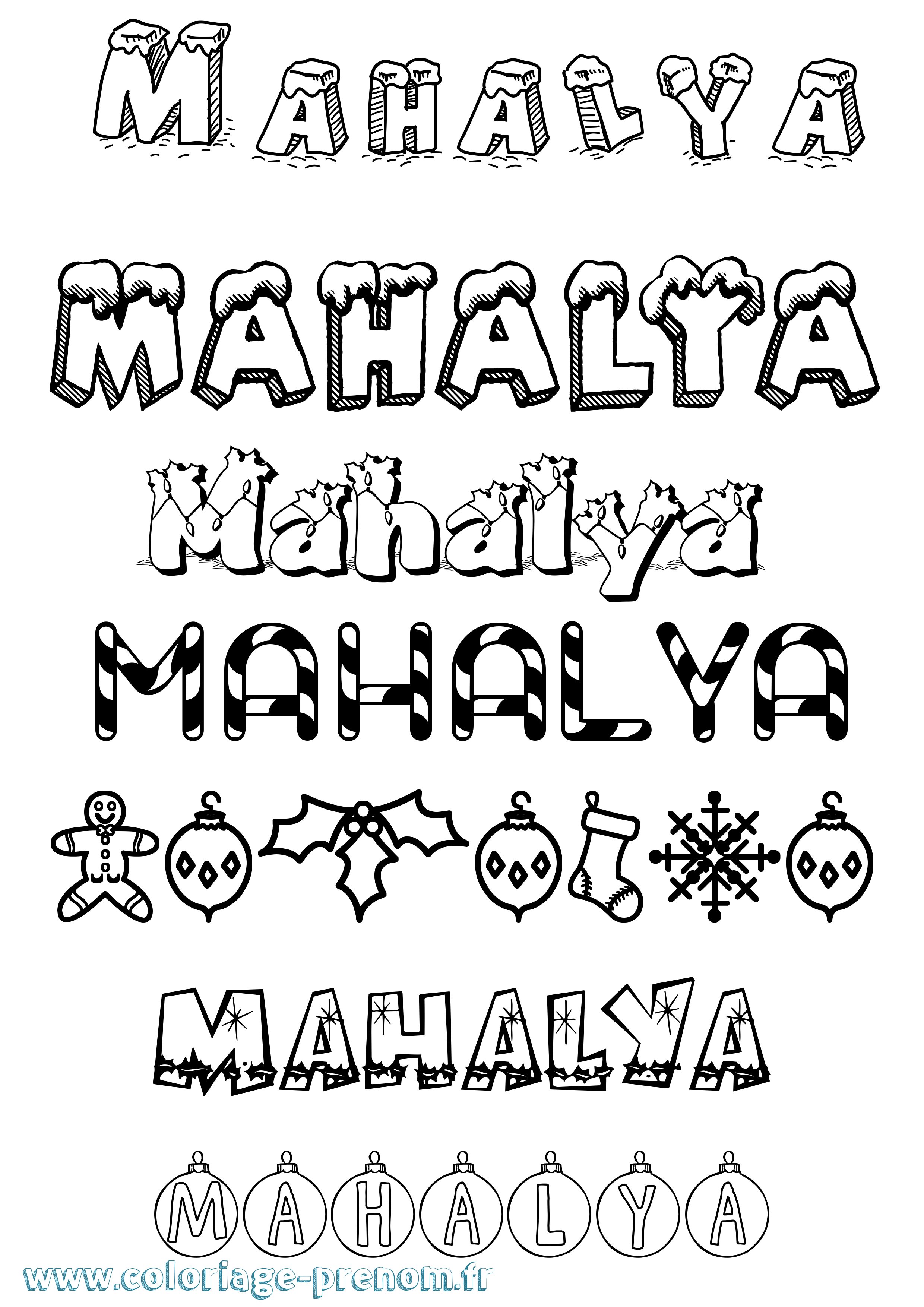 Coloriage Mahalya Noël Coloriage prénom Mahalya Noël