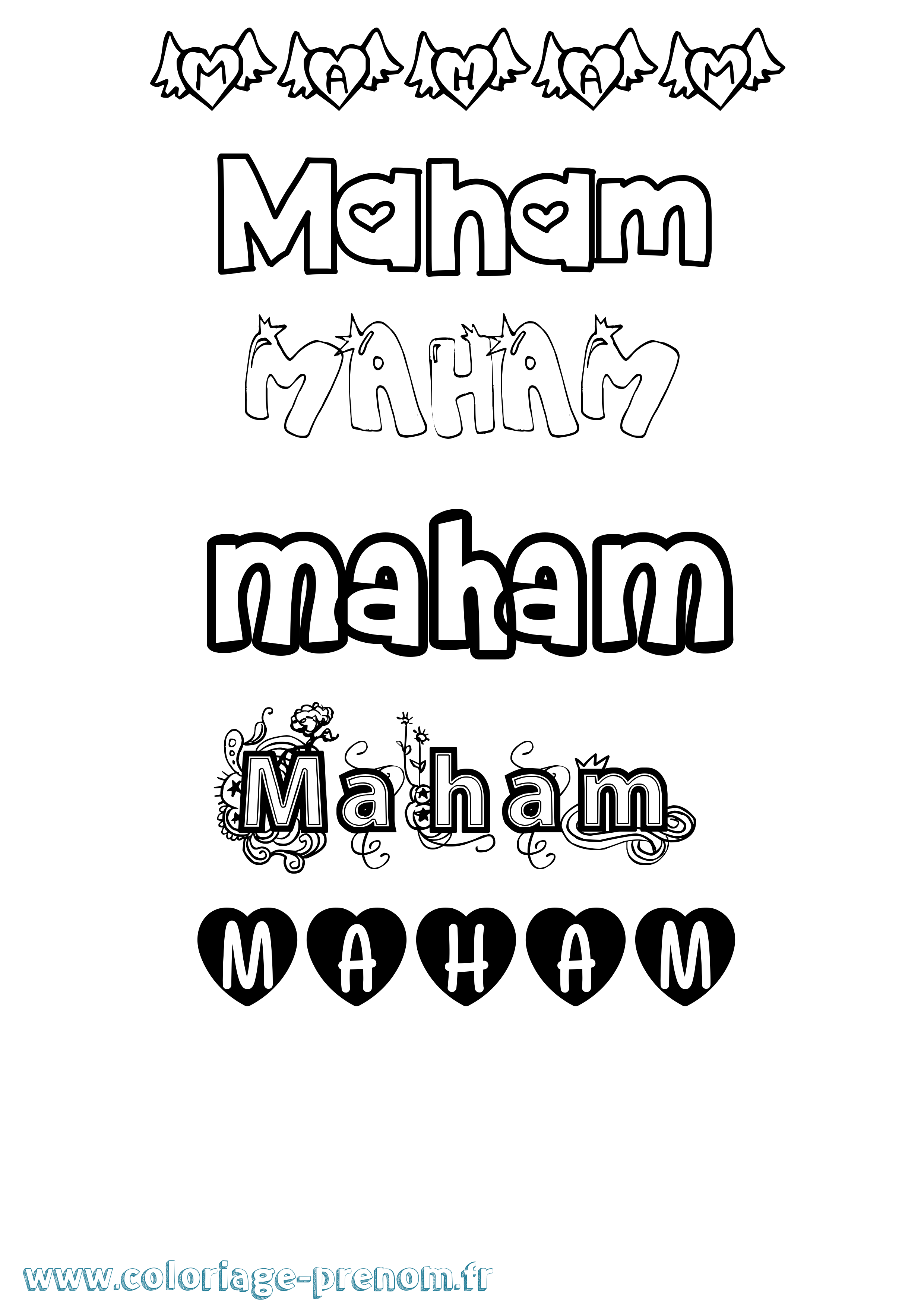 Coloriage Maham Girly Coloriage prénom Maham Girly
