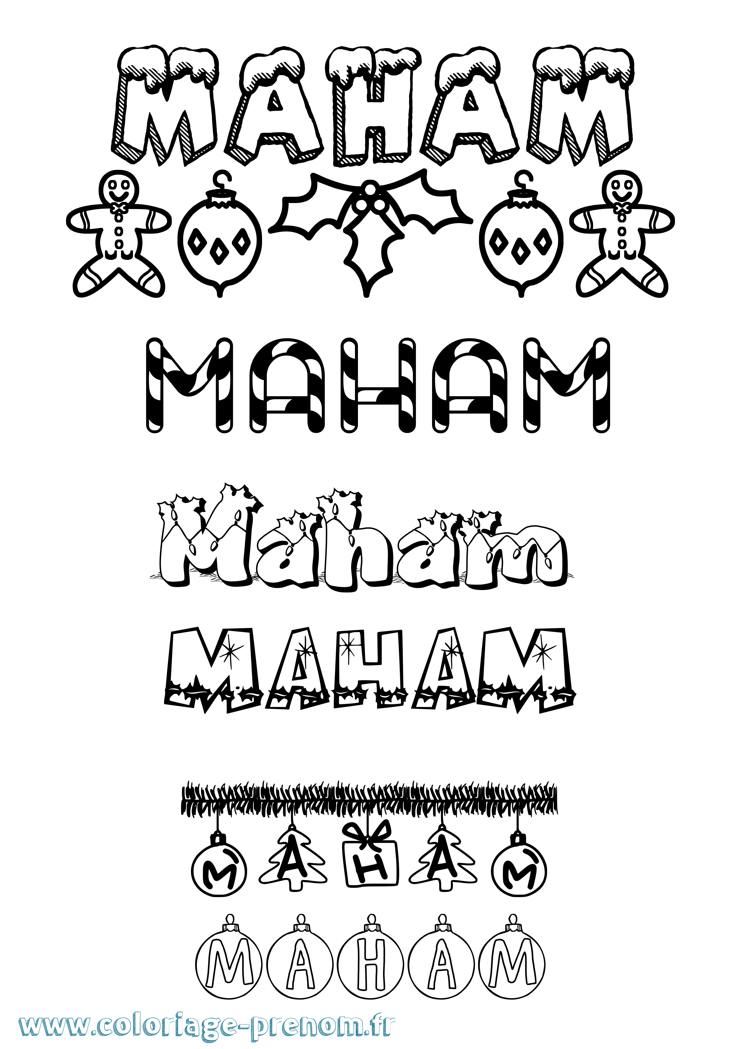 Coloriage Maham Noël Coloriage prénom Maham Noël