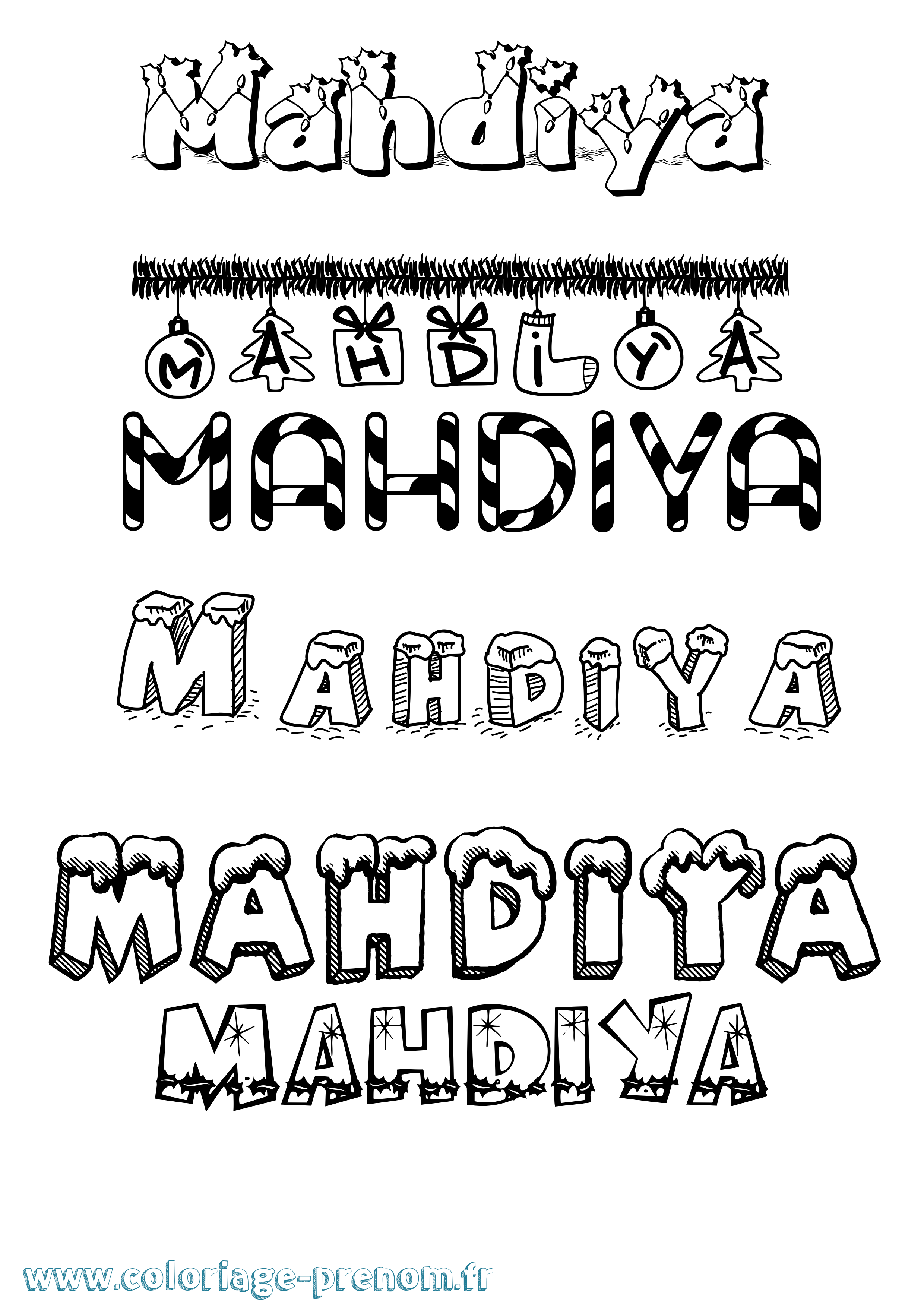 Coloriage Mahdiya Noël Coloriage prénom Mahdiya Noël