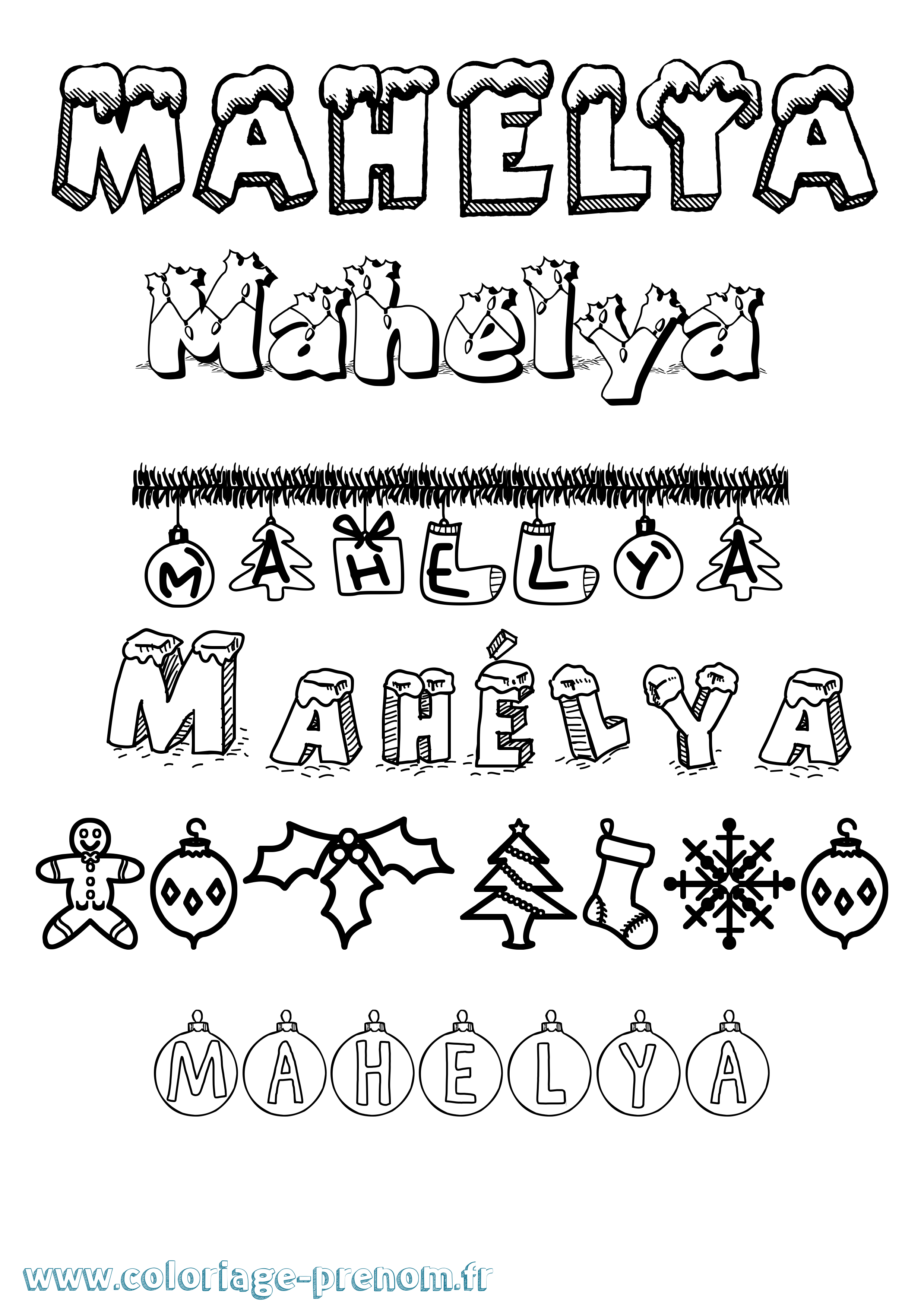 Coloriage Mahélya Noël Coloriage prénom Mahélya Noël