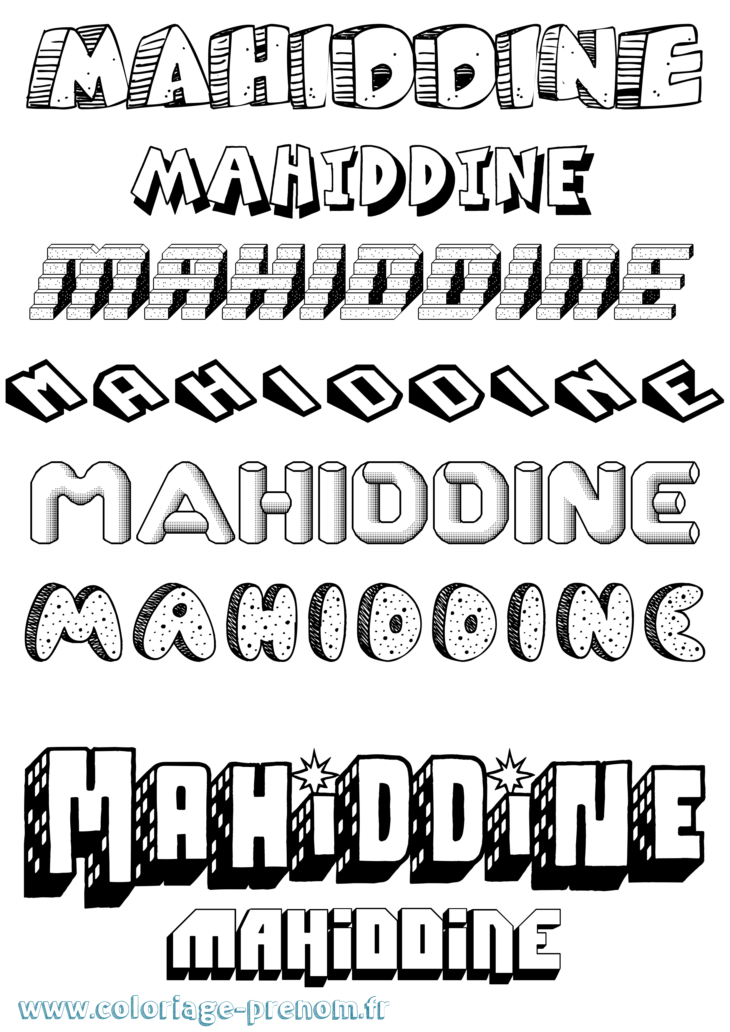 Coloriage Mahiddine Effet 3D Coloriage prénom Mahiddine Effet 3D