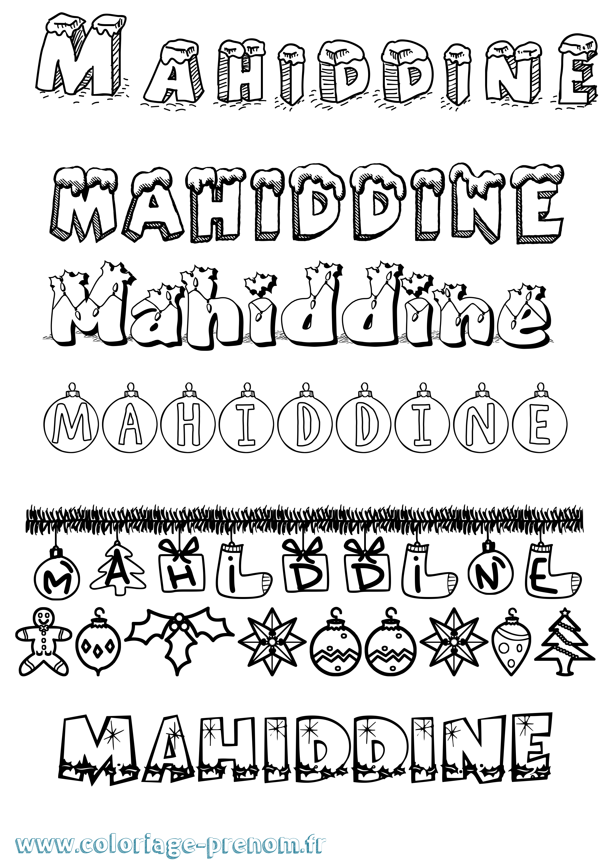 Coloriage Mahiddine Noël Coloriage prénom Mahiddine Noël