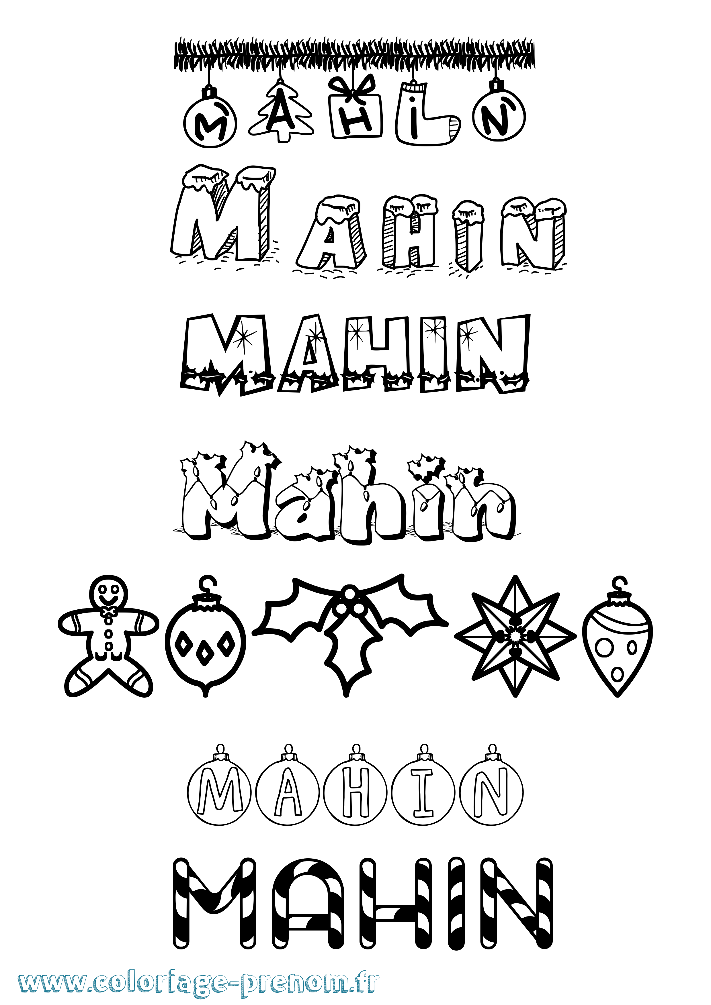 Coloriage Mahin Noël Coloriage prénom Mahin Noël