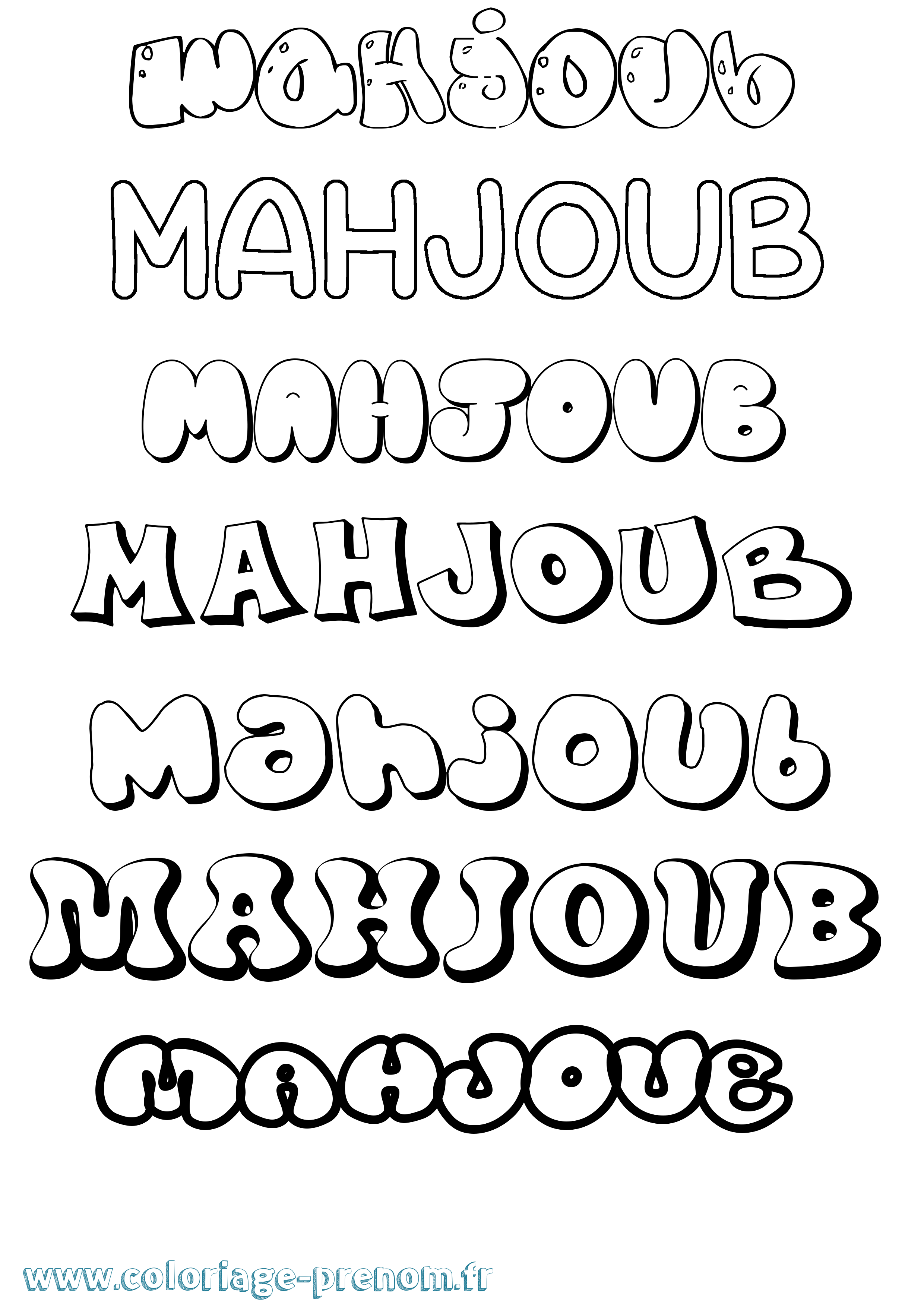 Coloriage Mahjoub Bubble Coloriage prénom Mahjoub Bubble