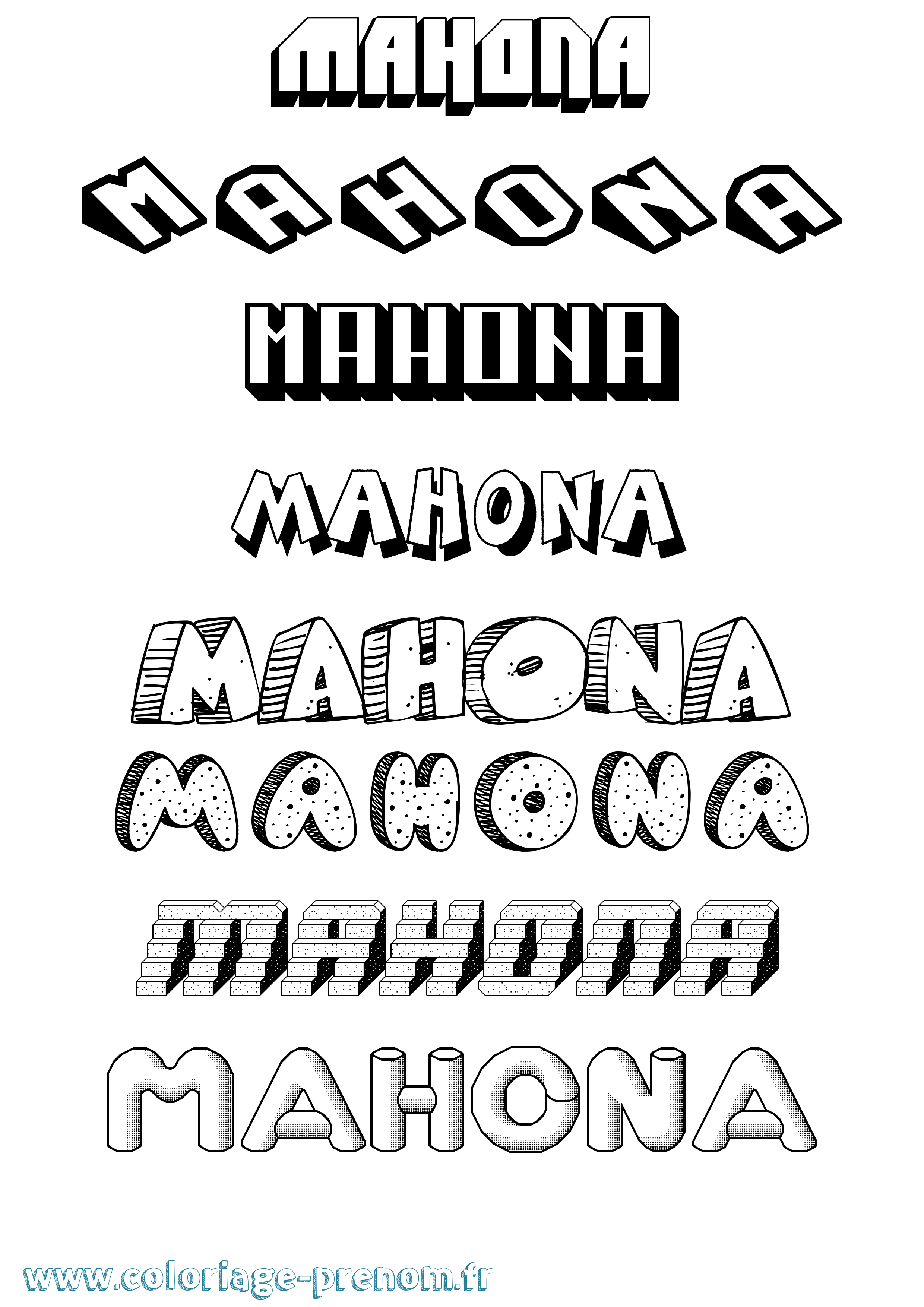 Coloriage Mahona Effet 3D Coloriage prénom Mahona Effet 3D