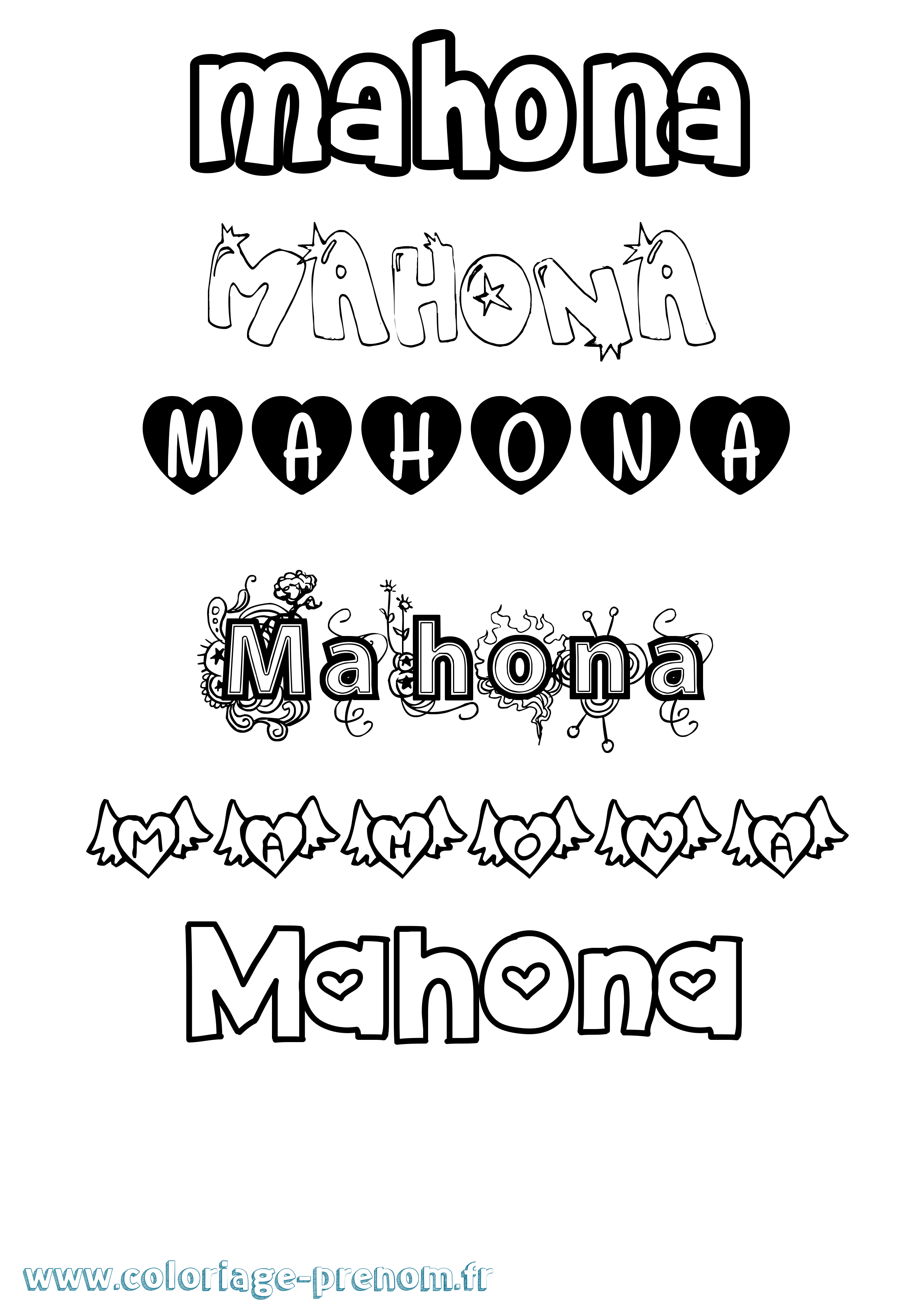 Coloriage Mahona Girly Coloriage prénom Mahona Girly