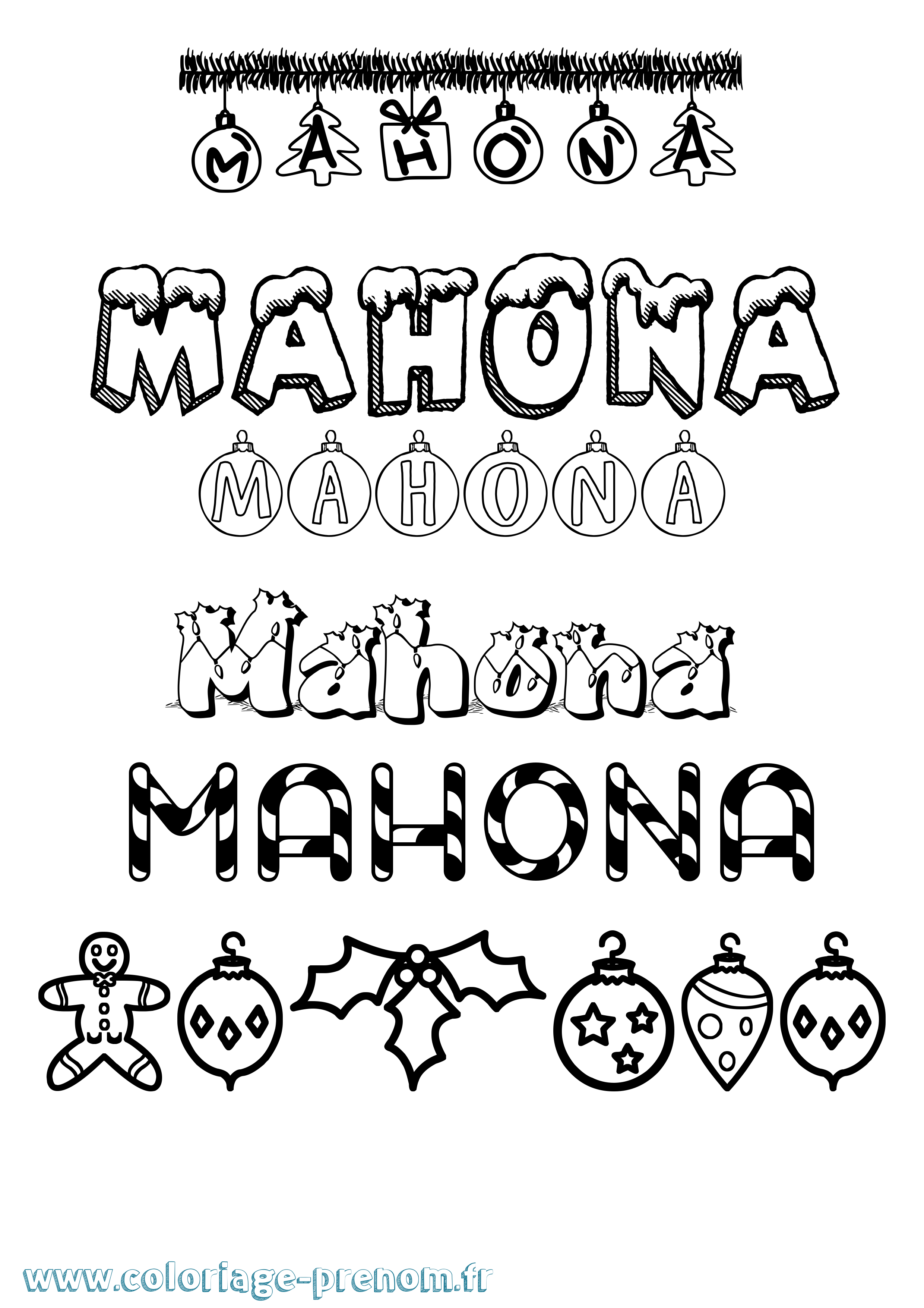 Coloriage Mahona Noël Coloriage prénom Mahona Noël