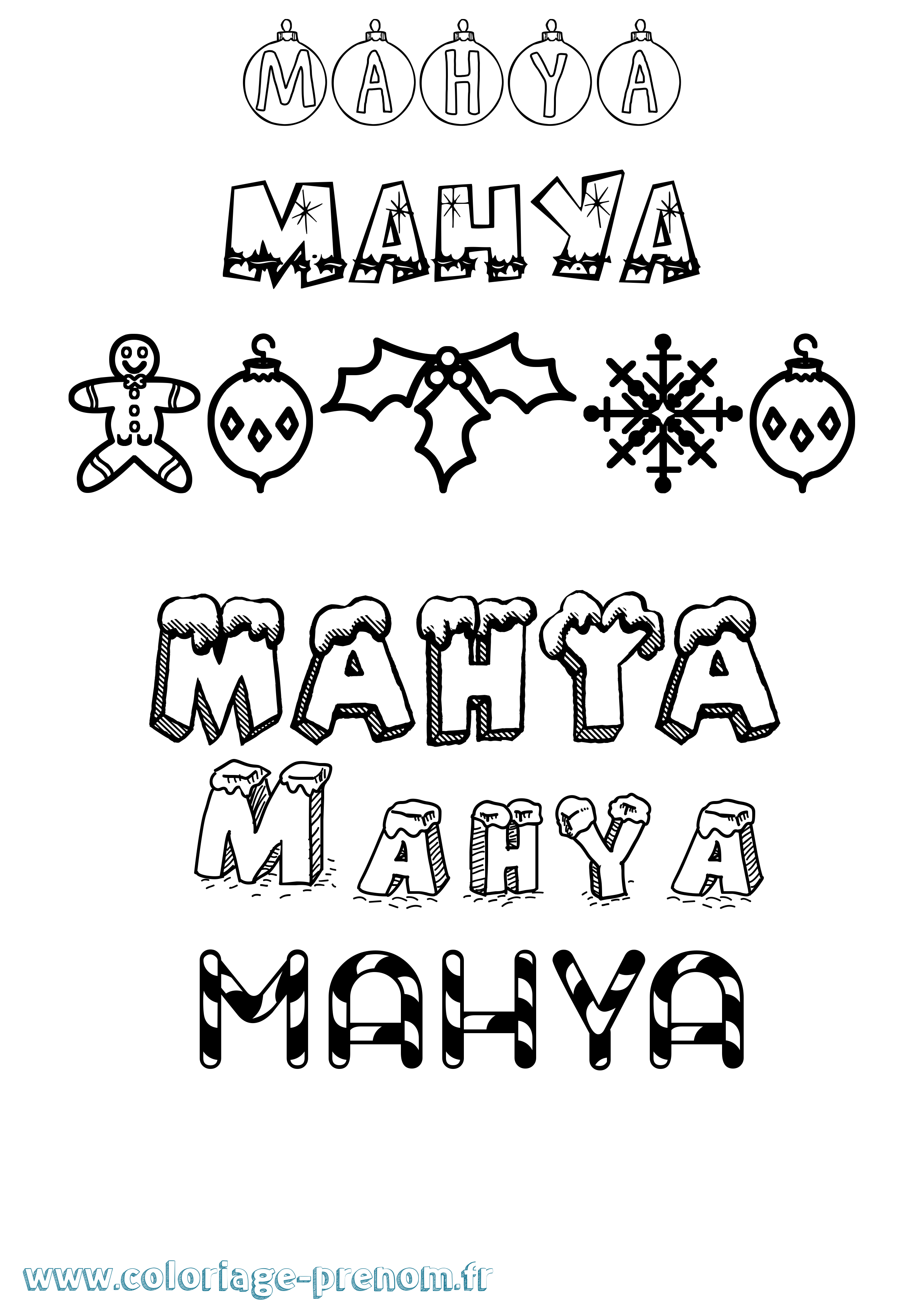 Coloriage Mahya Noël Coloriage prénom Mahya Noël