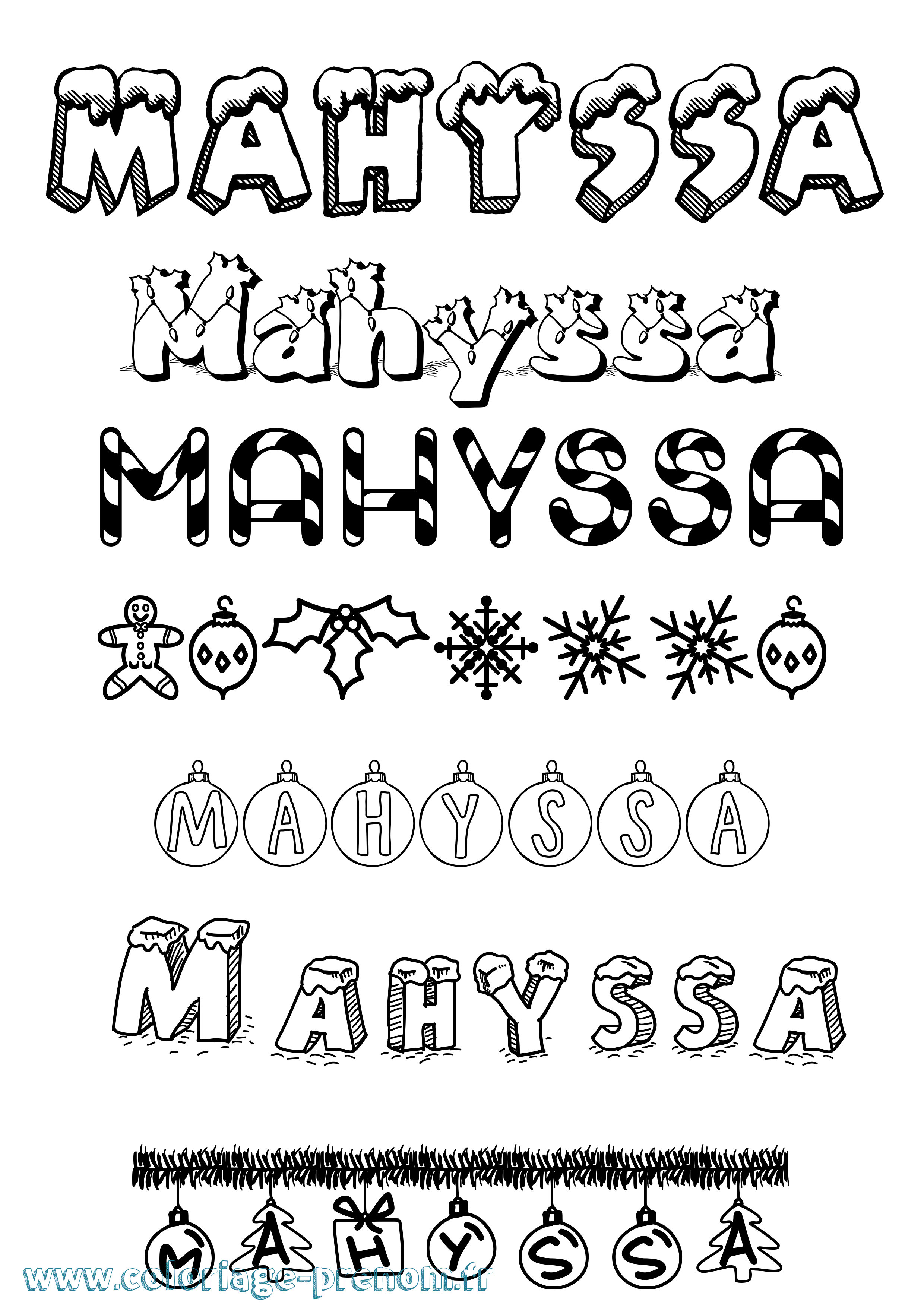Coloriage Mahyssa Noël Coloriage prénom Mahyssa Noël