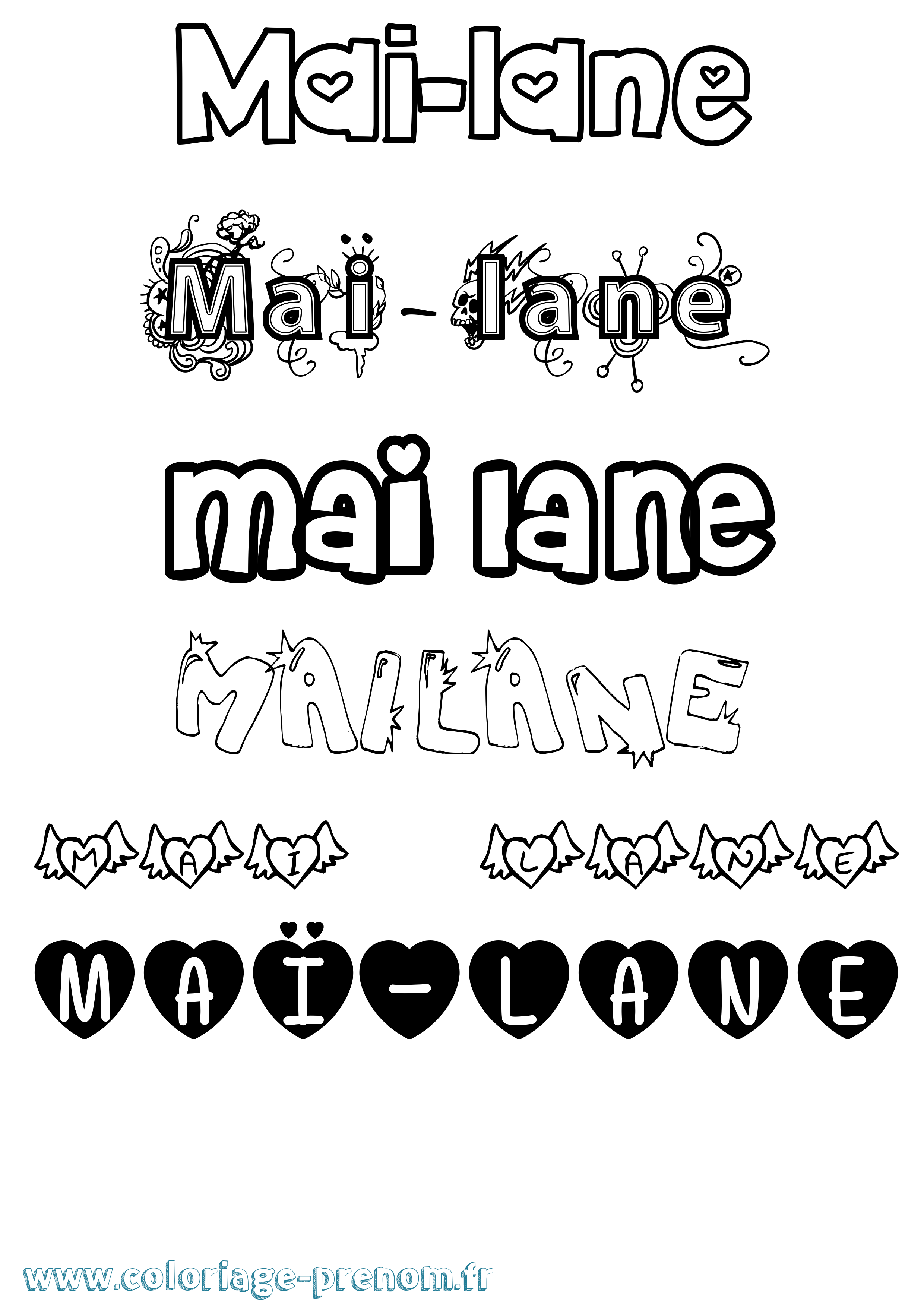 Coloriage Maï-Lane Girly Coloriage prénom Maï-Lane Girly