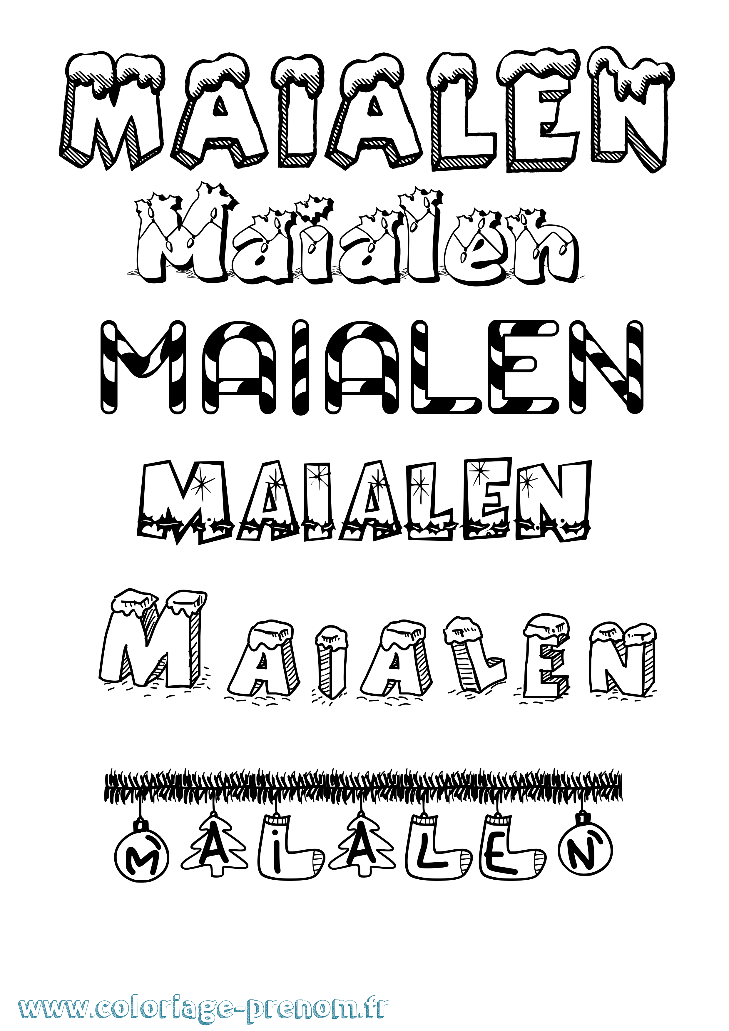 Coloriage Maialen Noël Coloriage prénom Maialen Noël