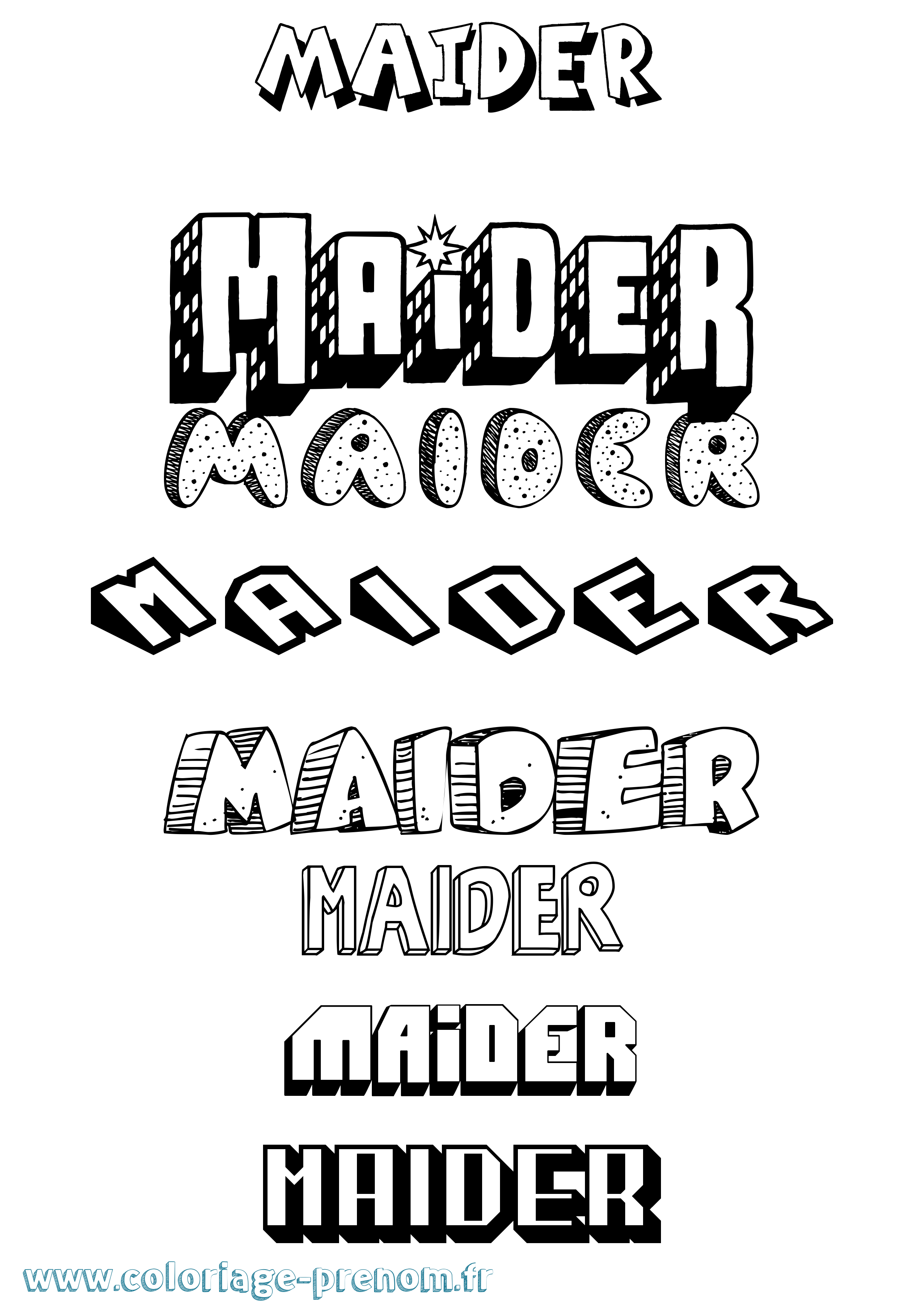 Coloriage Maider Effet 3D Coloriage prénom Maider Effet 3D