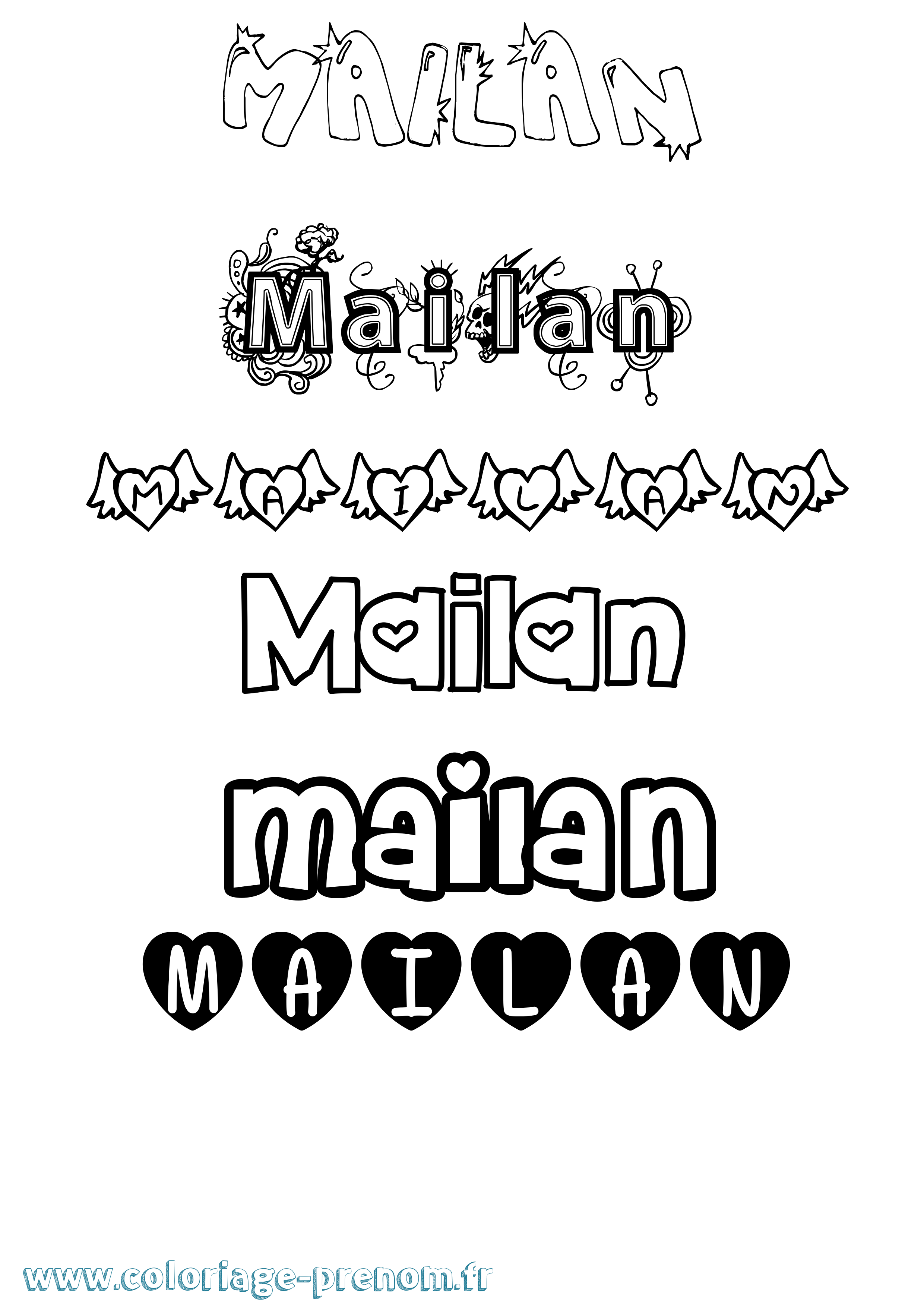 Coloriage Mailan Girly Coloriage prénom Mailan Girly