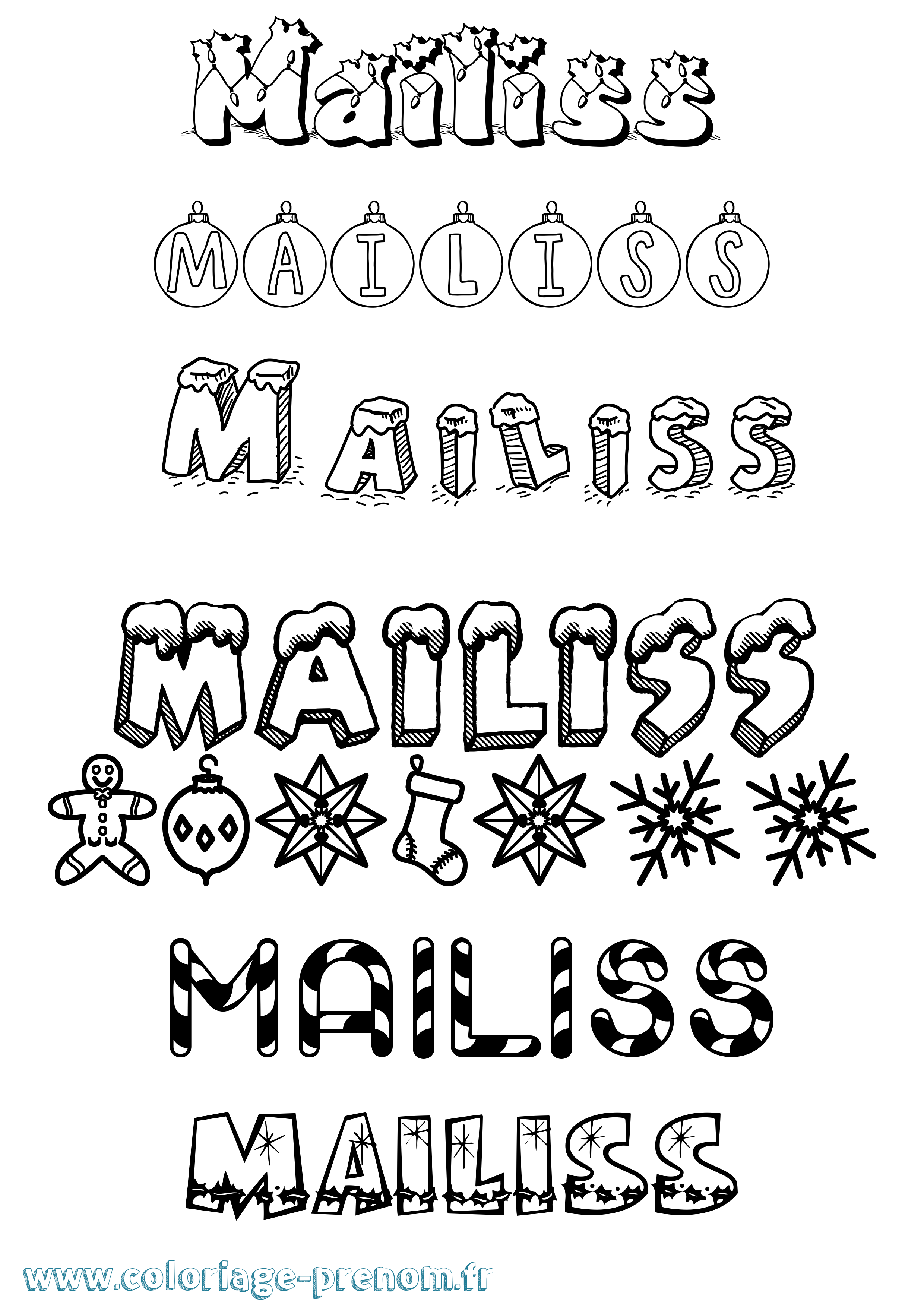 Coloriage Mailiss Noël Coloriage prénom Mailiss Noël