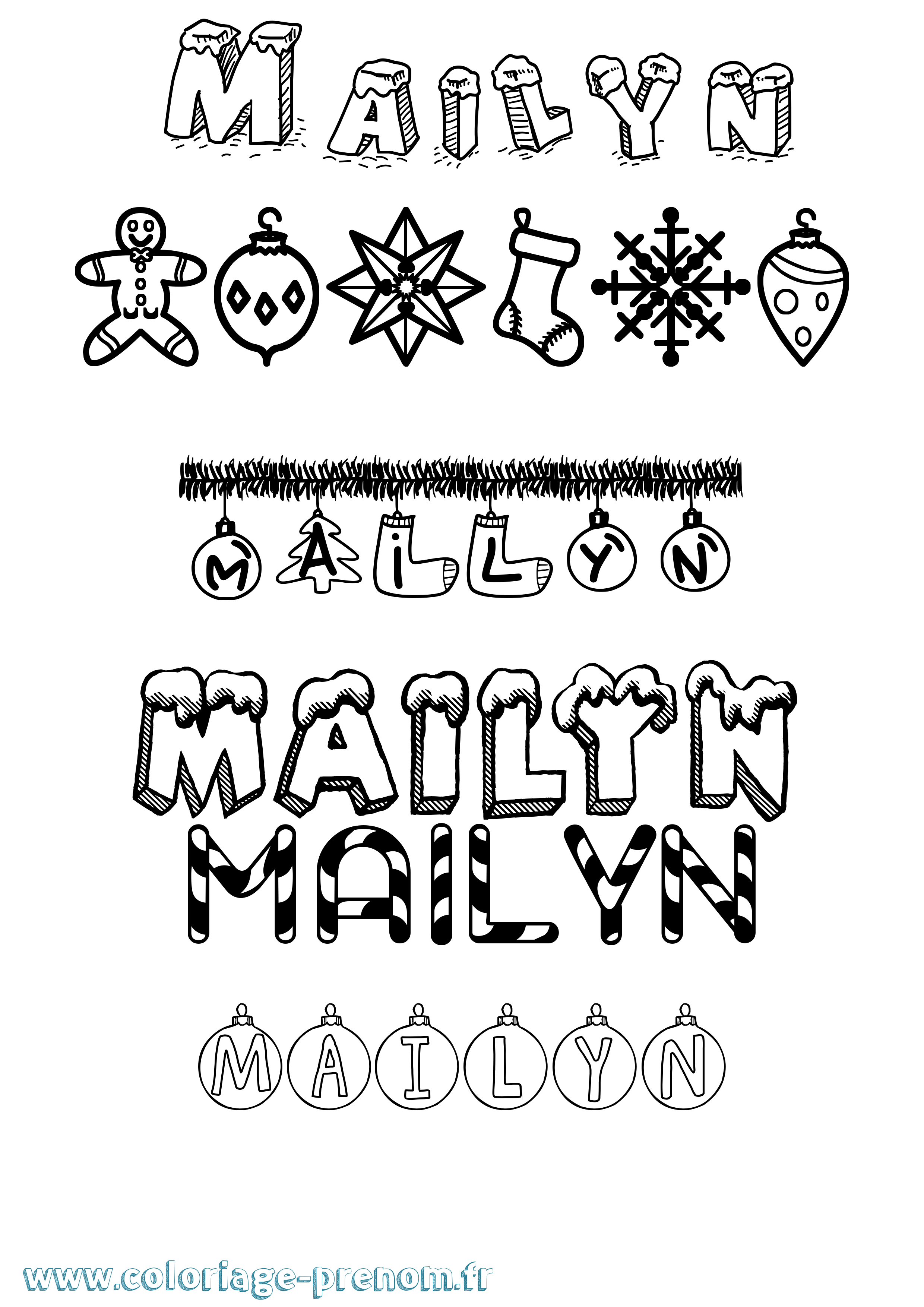 Coloriage Mailyn Noël Coloriage prénom Mailyn Noël