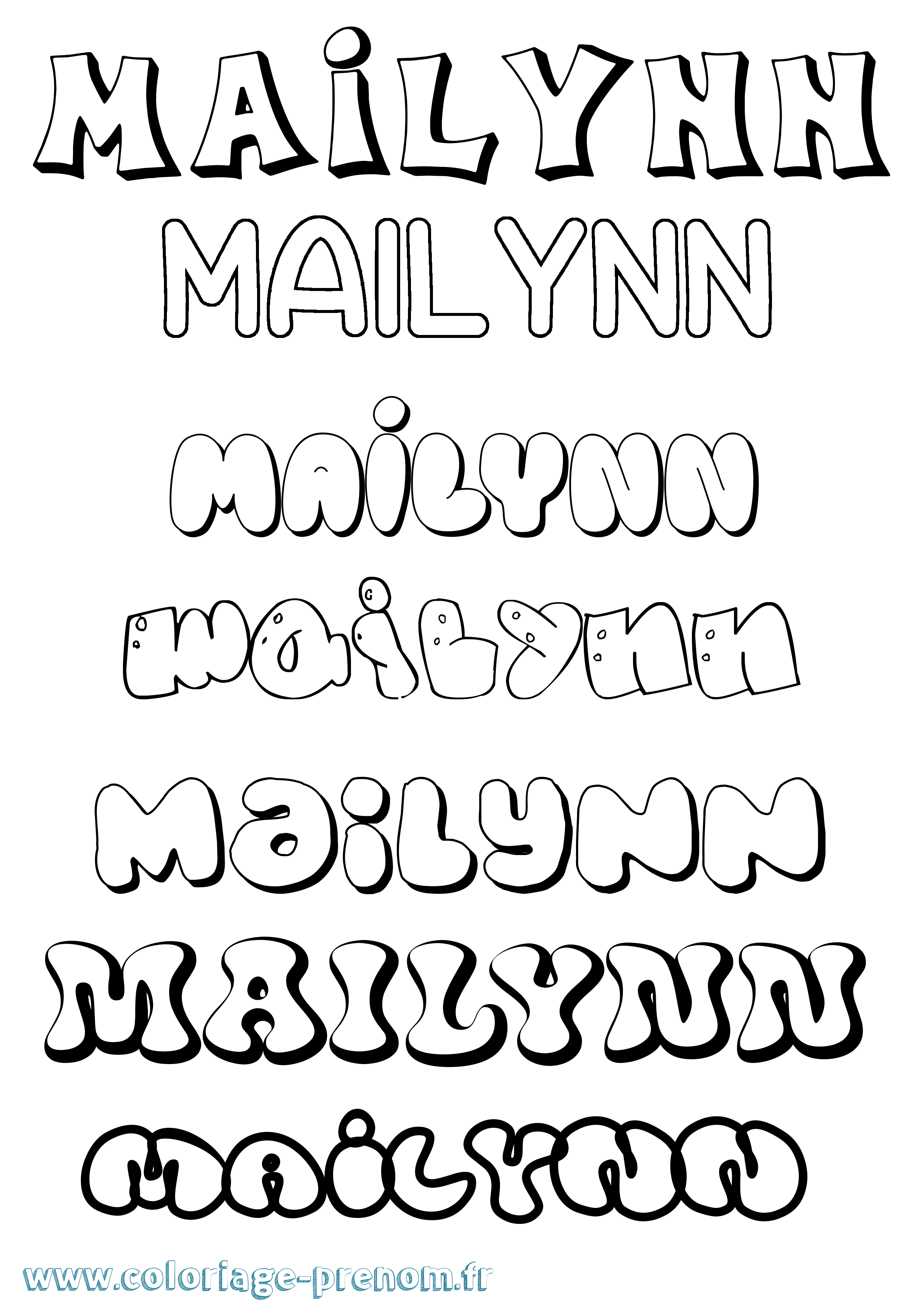 Coloriage Mailynn Bubble Coloriage prénom Mailynn Bubble