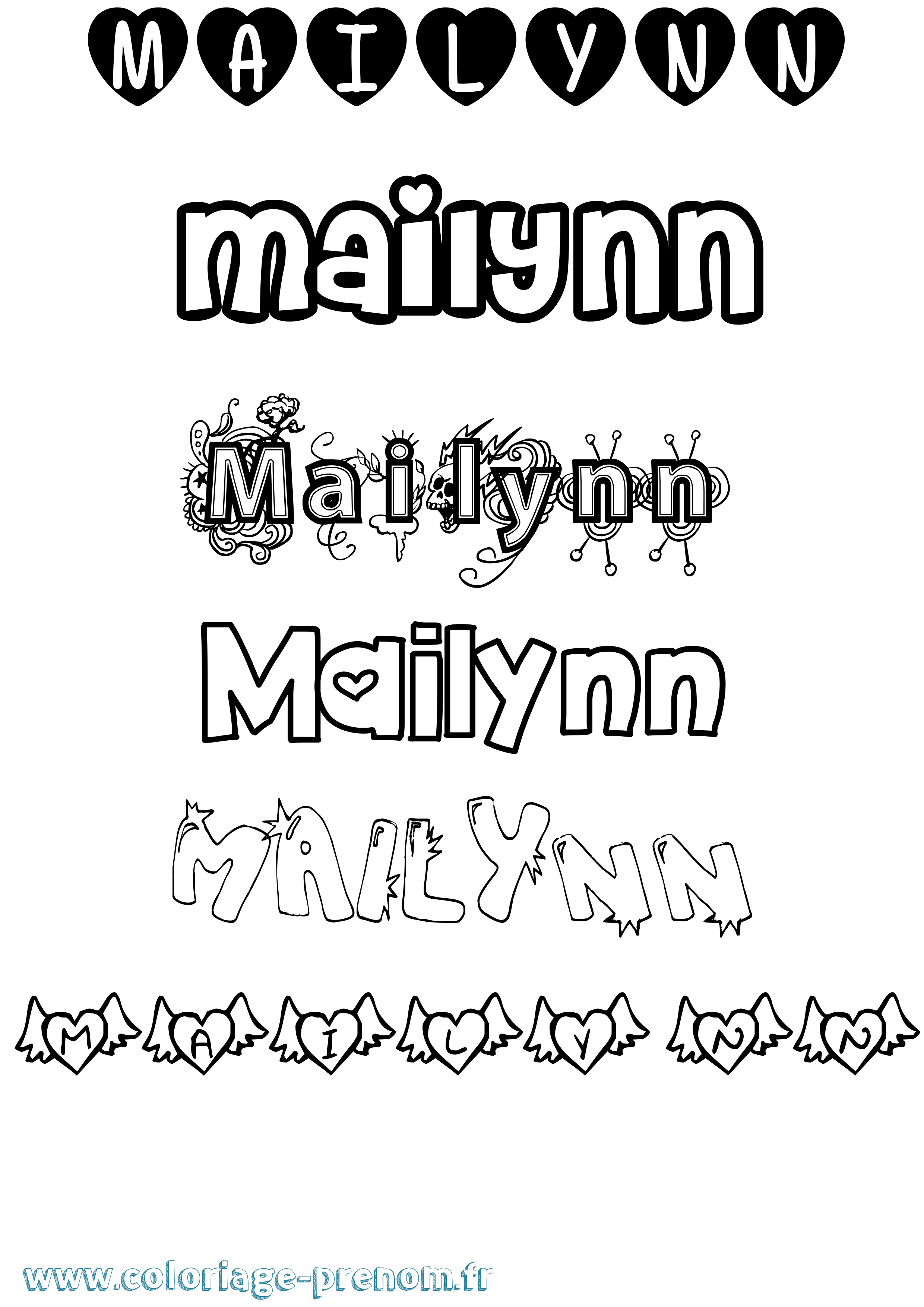Coloriage Mailynn Girly Coloriage prénom Mailynn Girly