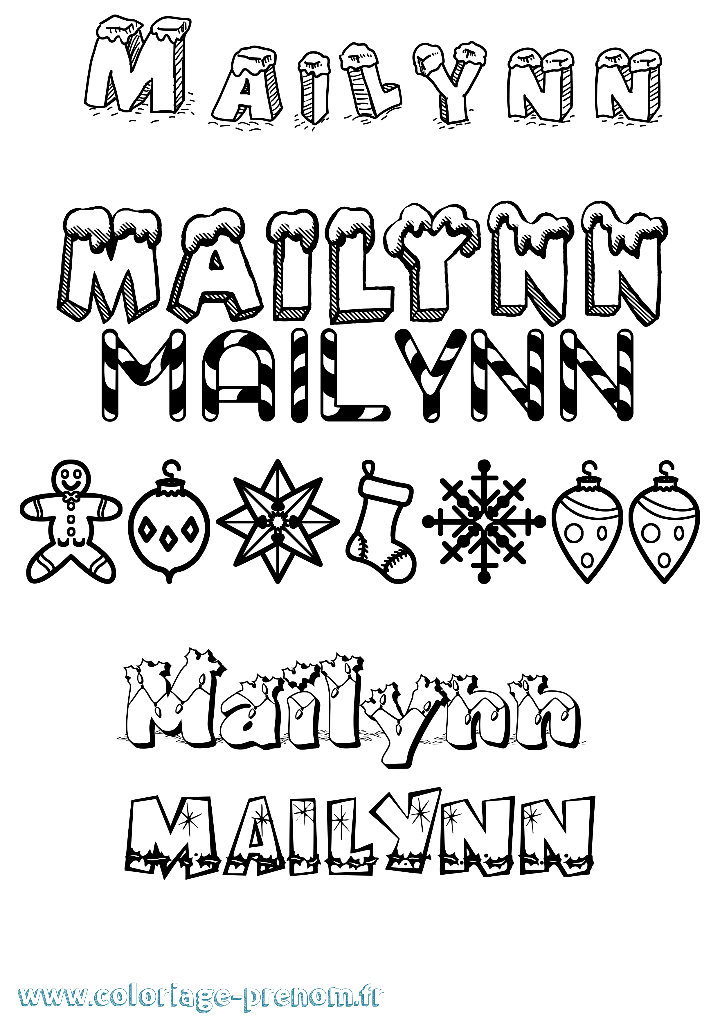 Coloriage Mailynn Noël Coloriage prénom Mailynn Noël