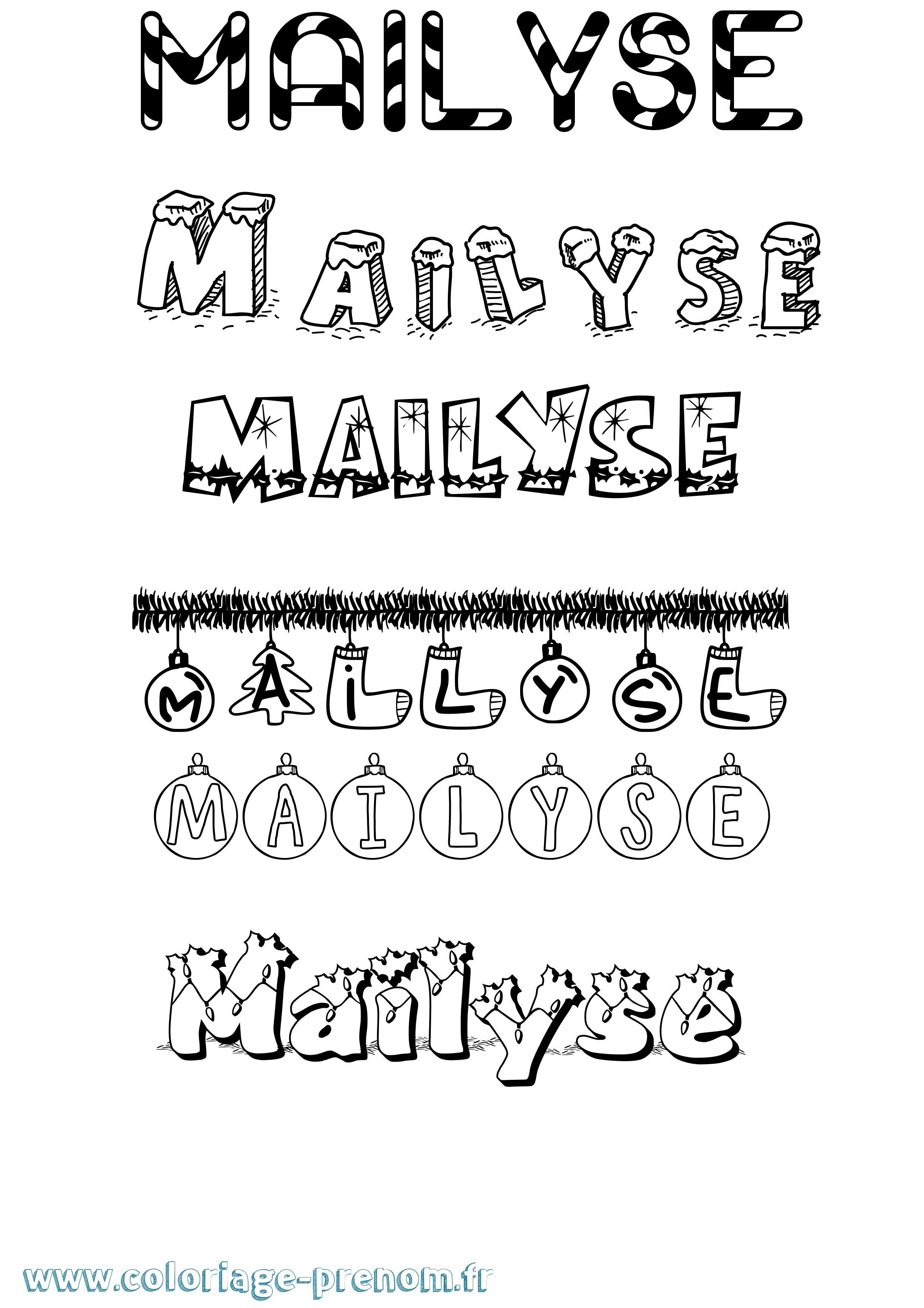 Coloriage Mailyse Noël Coloriage prénom Mailyse Noël
