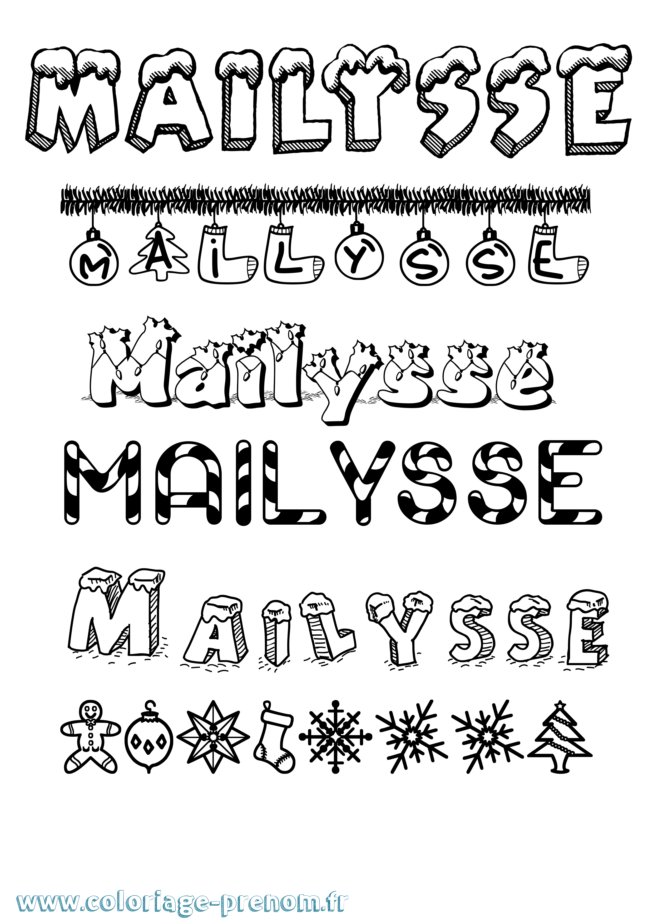 Coloriage Mailysse Noël Coloriage prénom Mailysse Noël