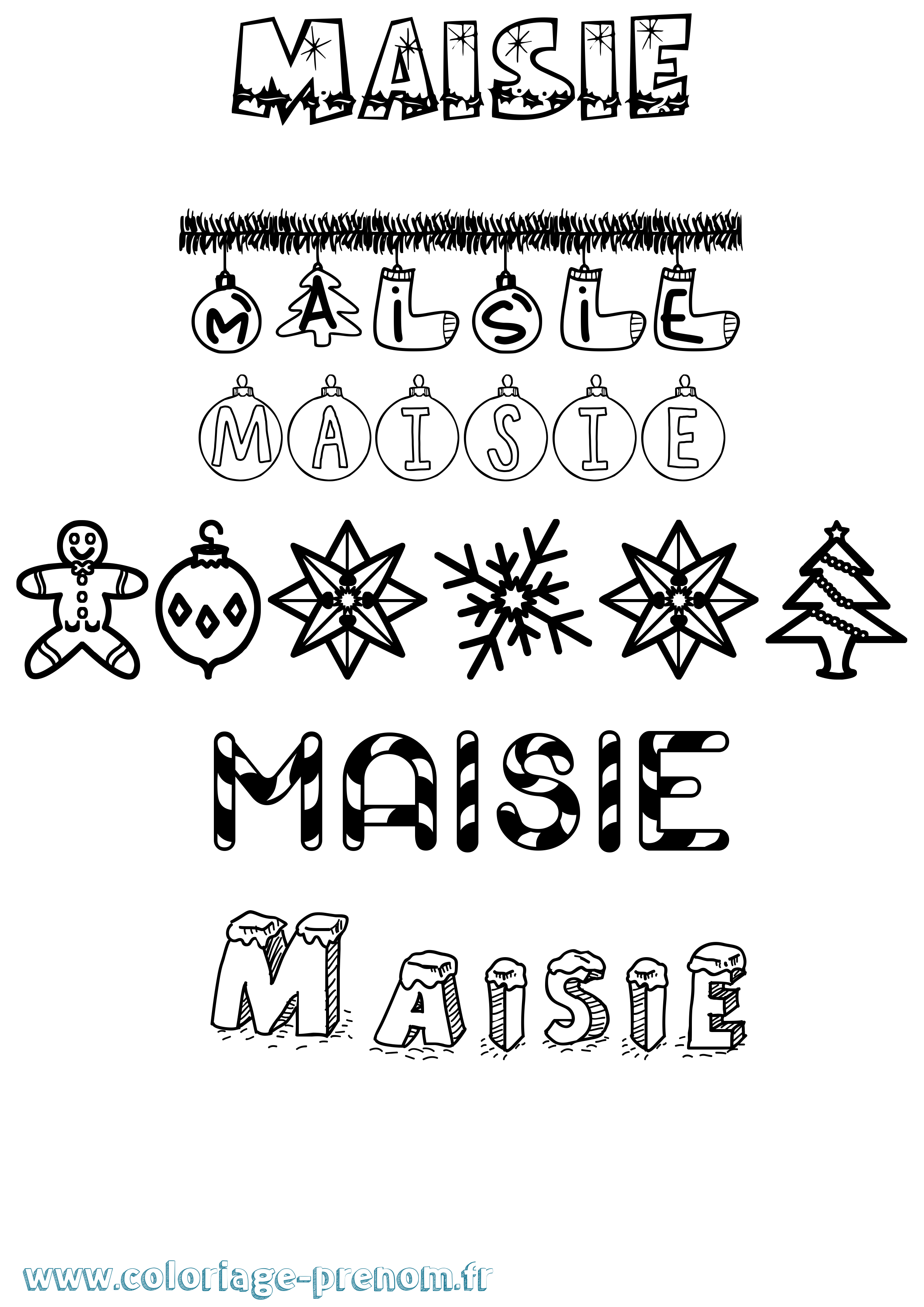 Coloriage Maisie Noël Coloriage prénom Maisie Noël