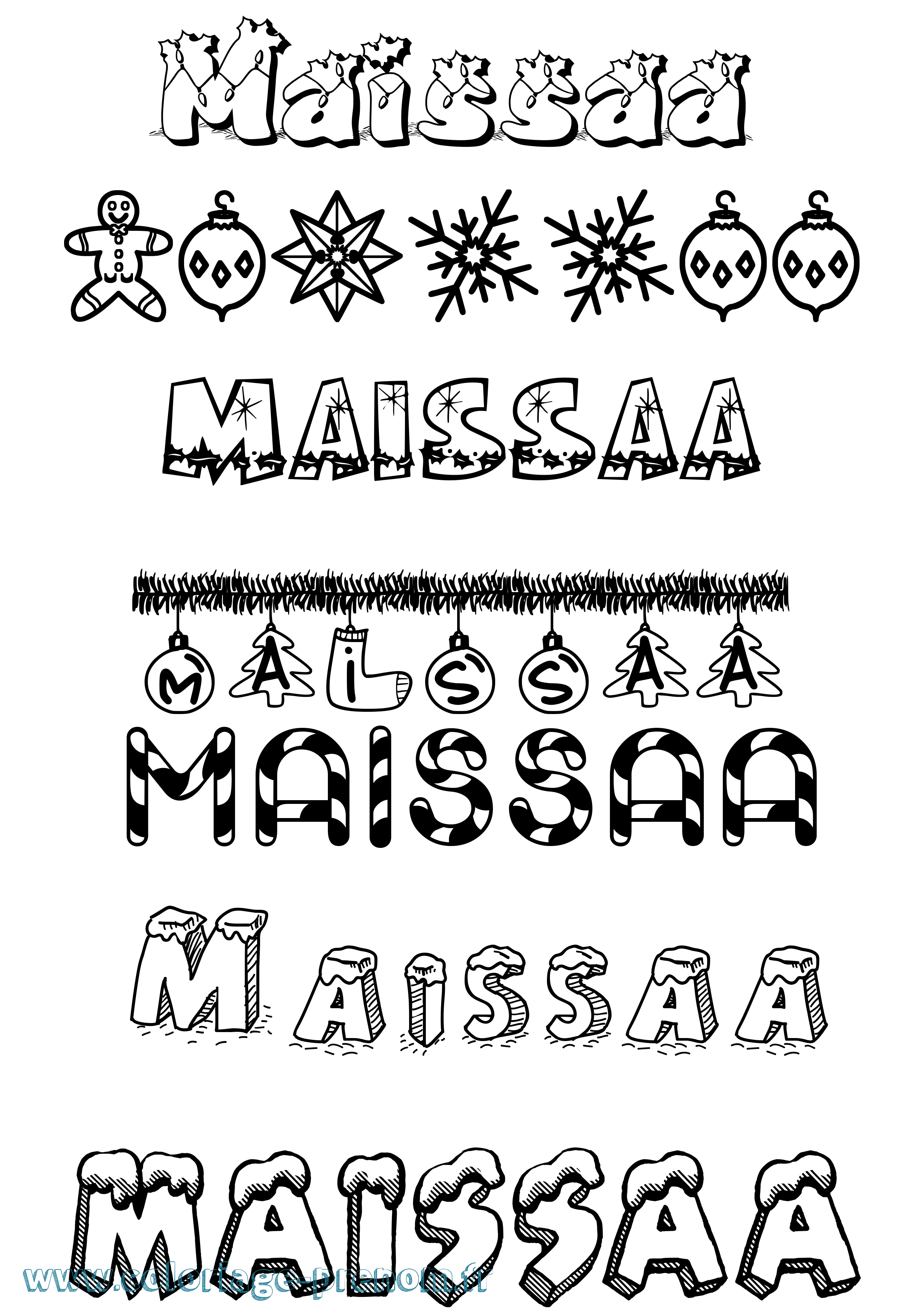 Coloriage Maissaa Noël Coloriage prénom Maissaa Noël