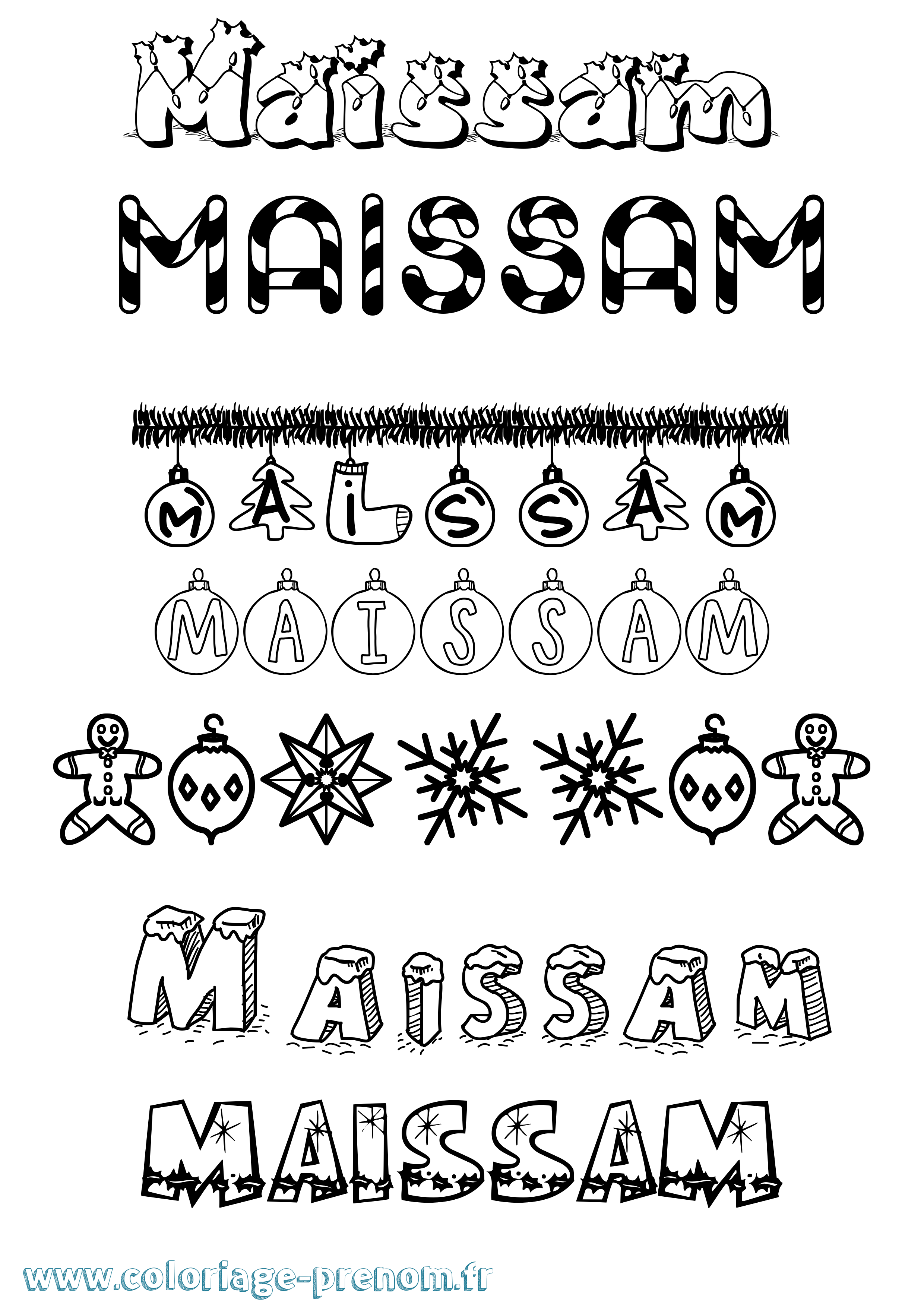 Coloriage Maissam Noël Coloriage prénom Maissam Noël