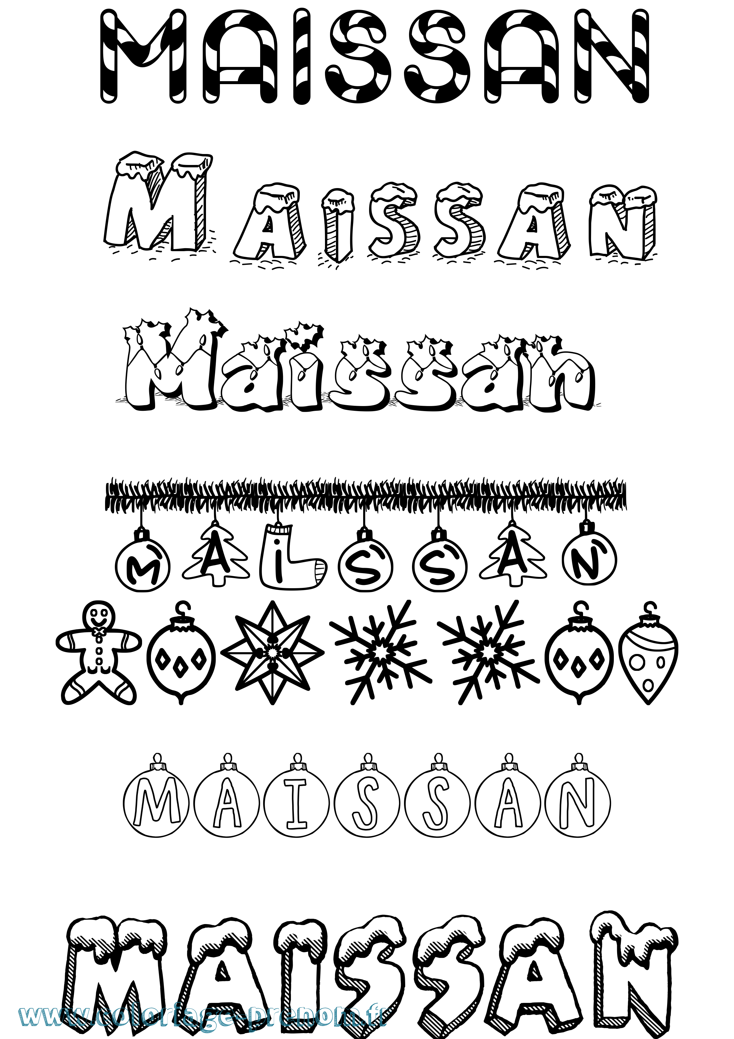 Coloriage Maissan Noël Coloriage prénom Maissan Noël