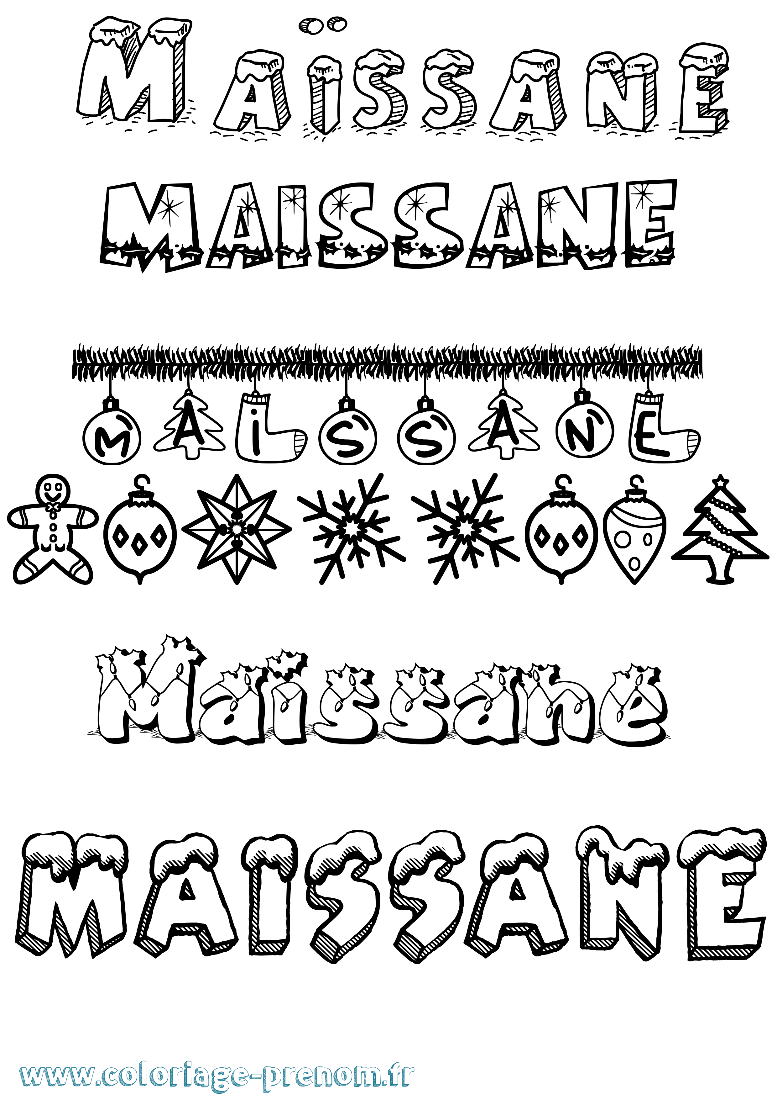 Coloriage Maïssane Noël Coloriage prénom Maïssane Noël