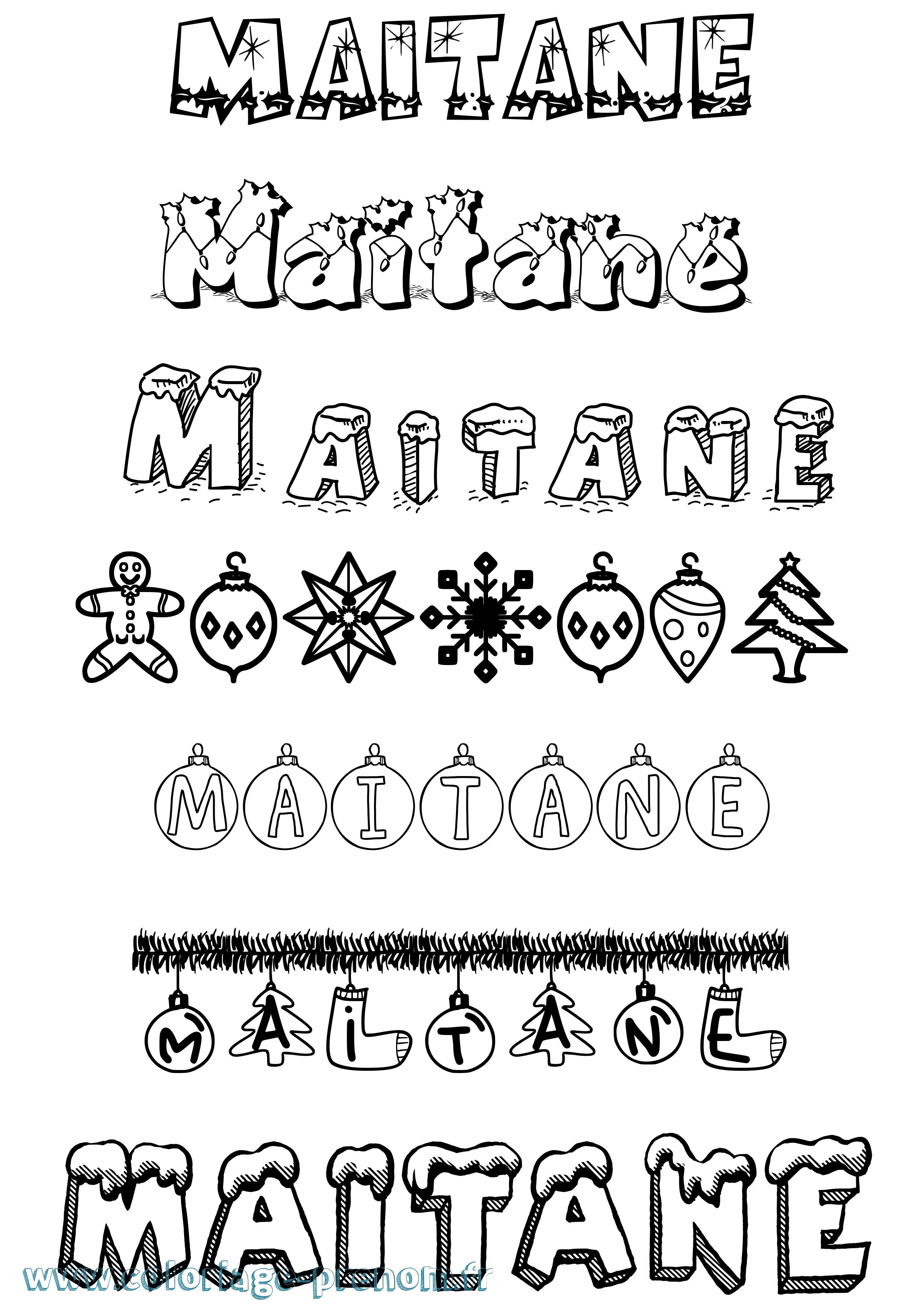Coloriage Maitane Noël Coloriage prénom Maitane Noël