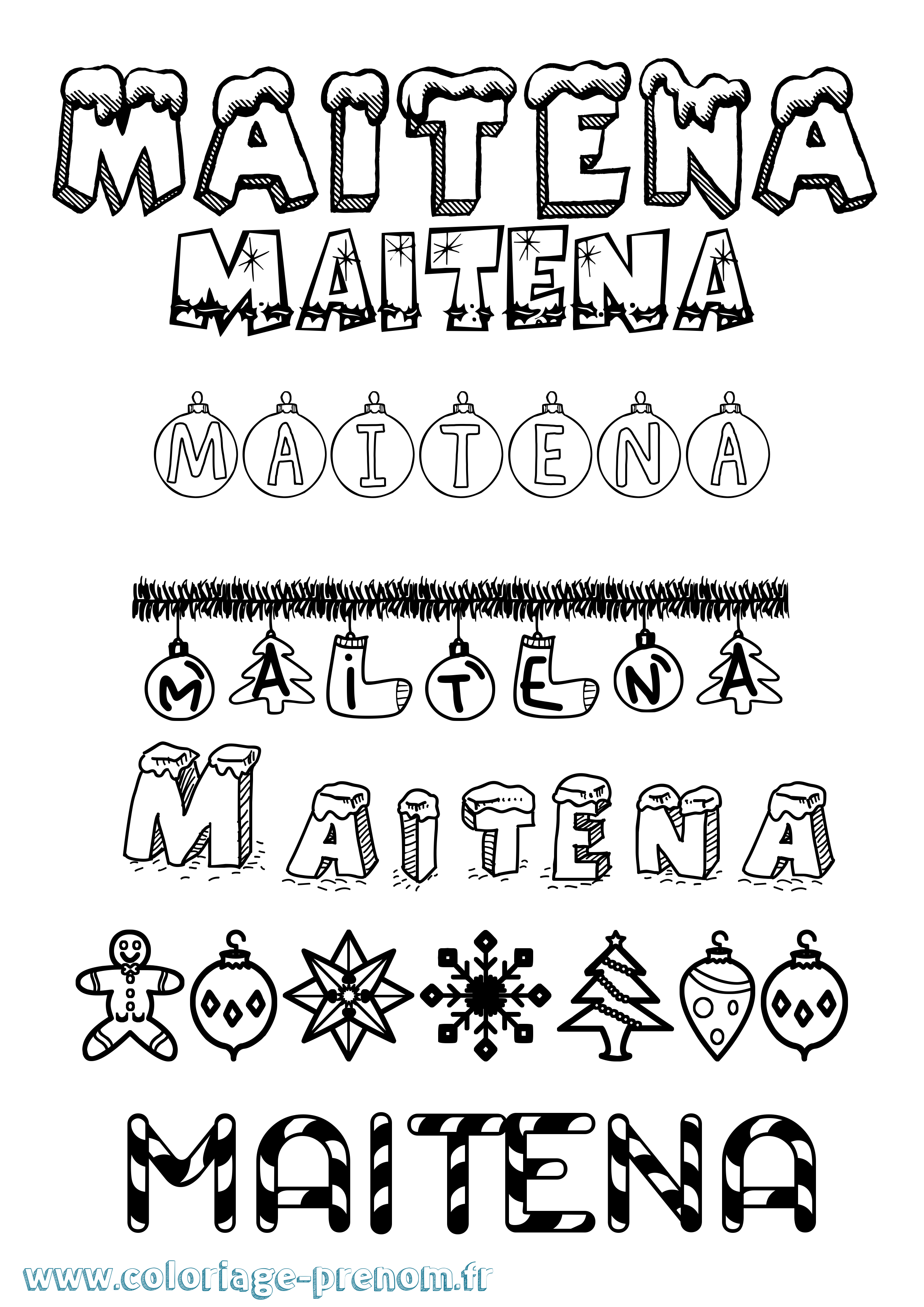 Coloriage Maitena Noël Coloriage prénom Maitena Noël