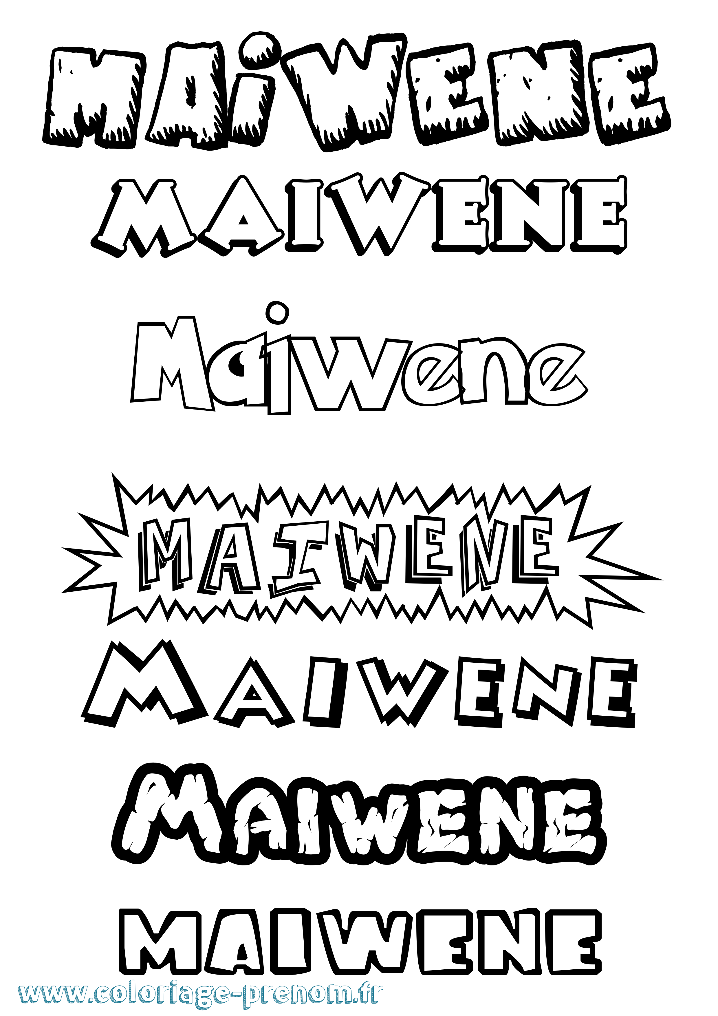 Coloriage Maiwene Dessin Animé Coloriage prénom Maiwene Dessin Animé