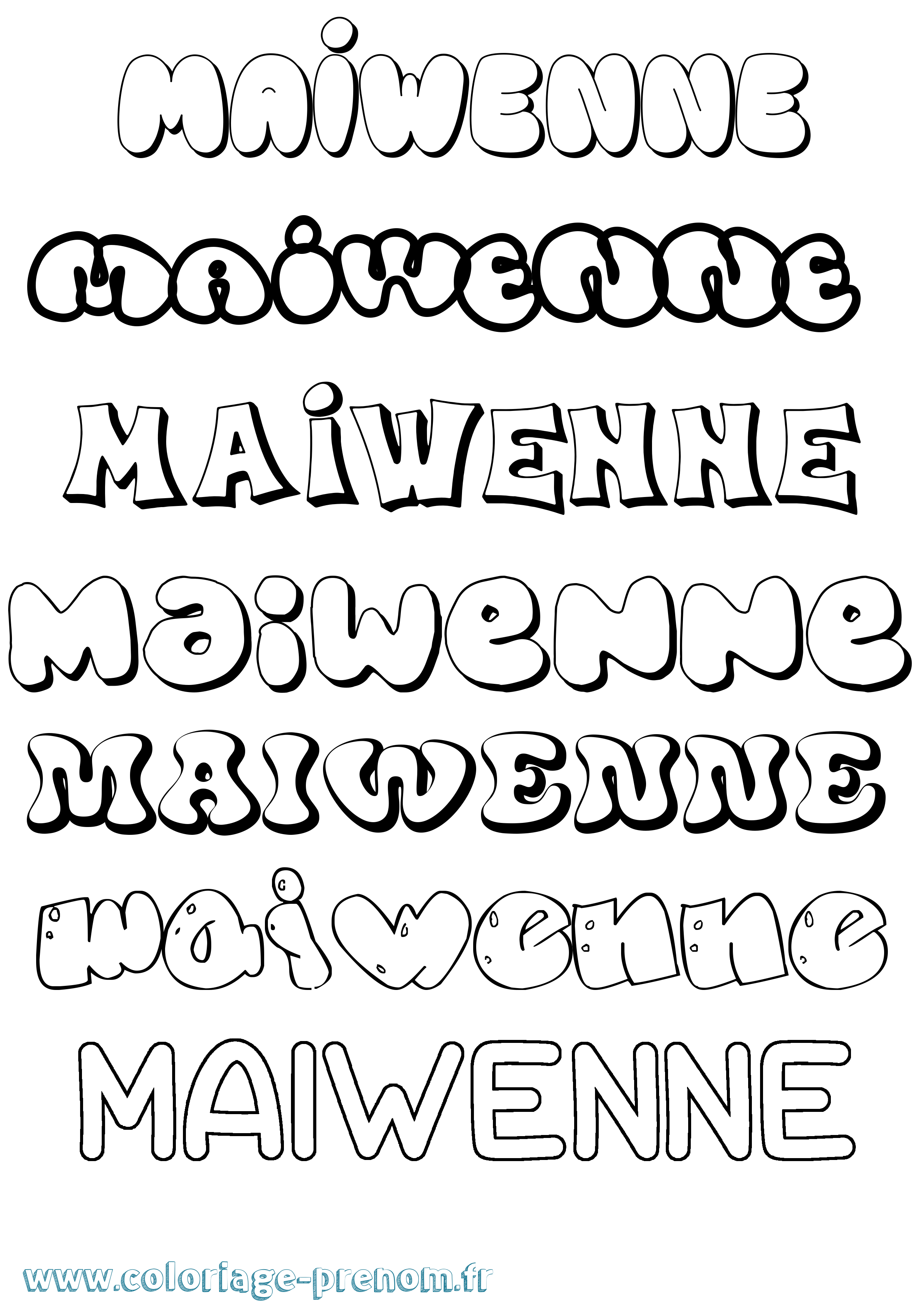 Coloriage Maiwenne Bubble Coloriage prénom Maiwenne Bubble