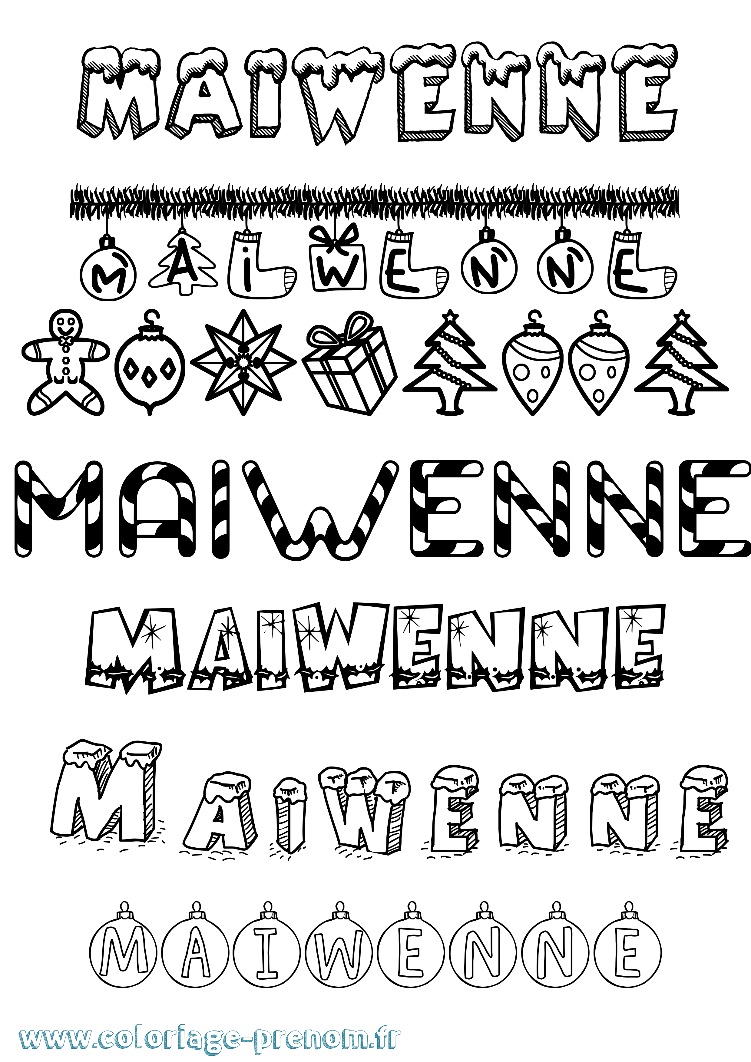 Coloriage Maiwenne Noël Coloriage prénom Maiwenne Noël