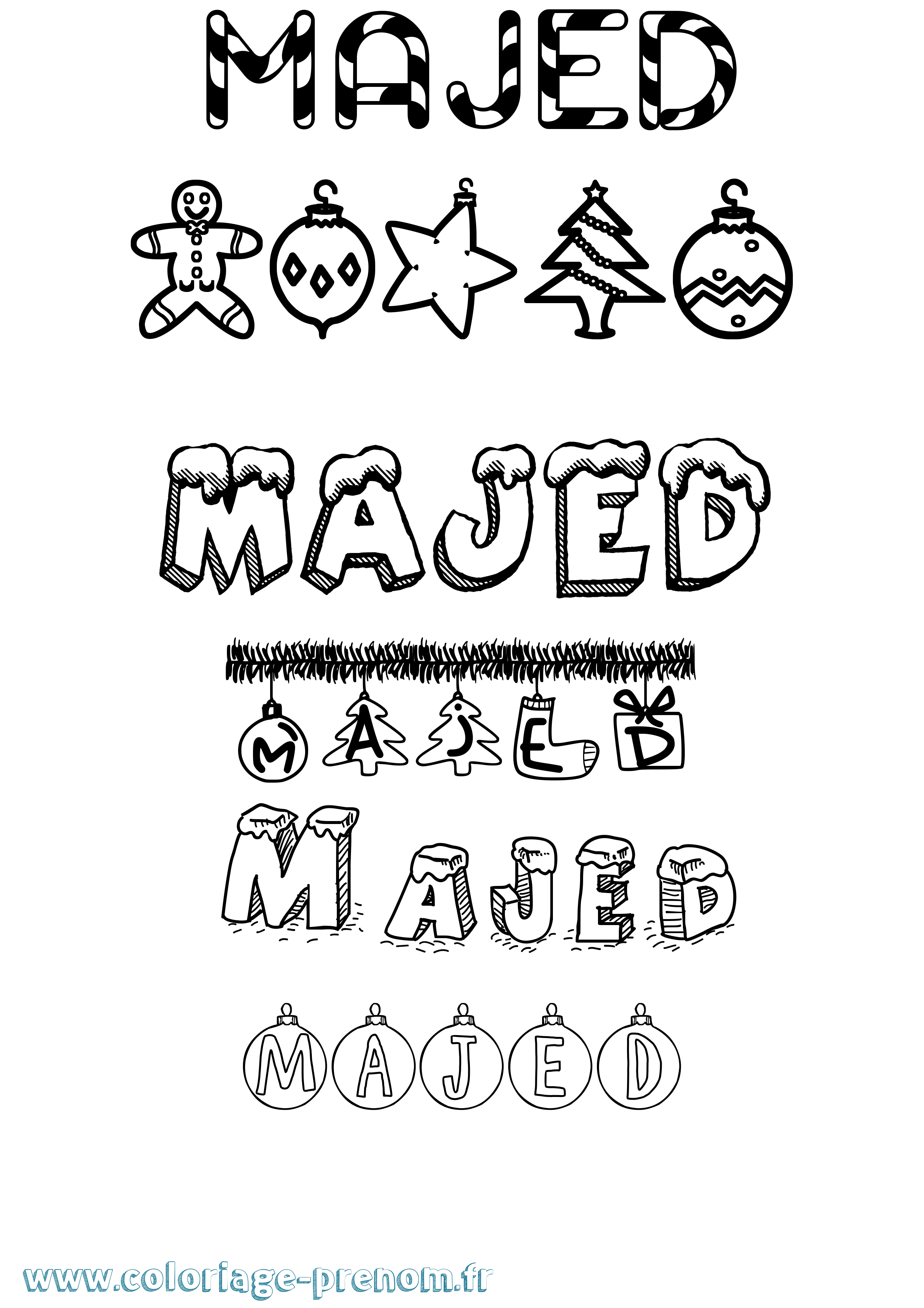 Coloriage Majed Noël Coloriage prénom Majed Noël