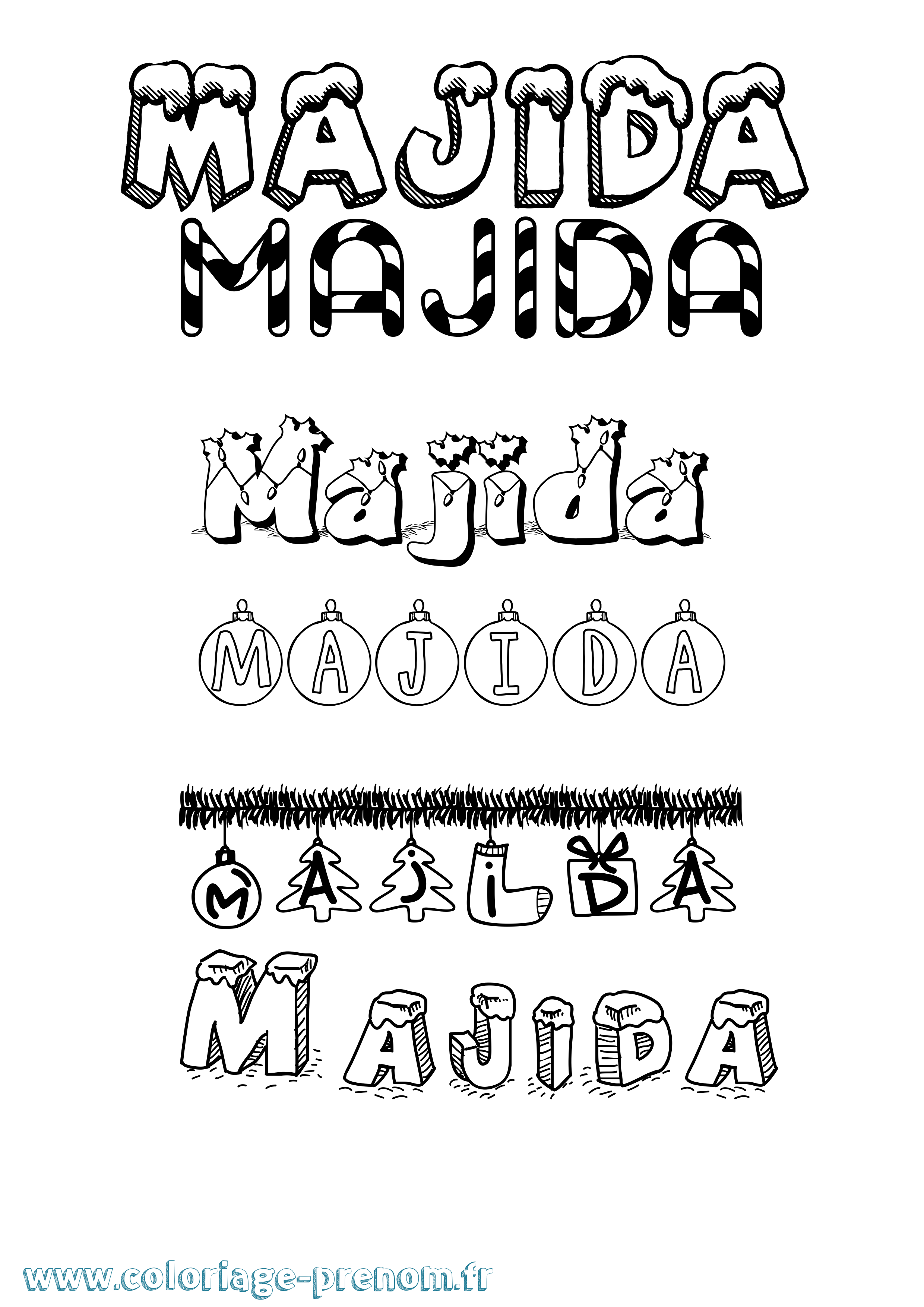 Coloriage Majida Noël Coloriage prénom Majida Noël