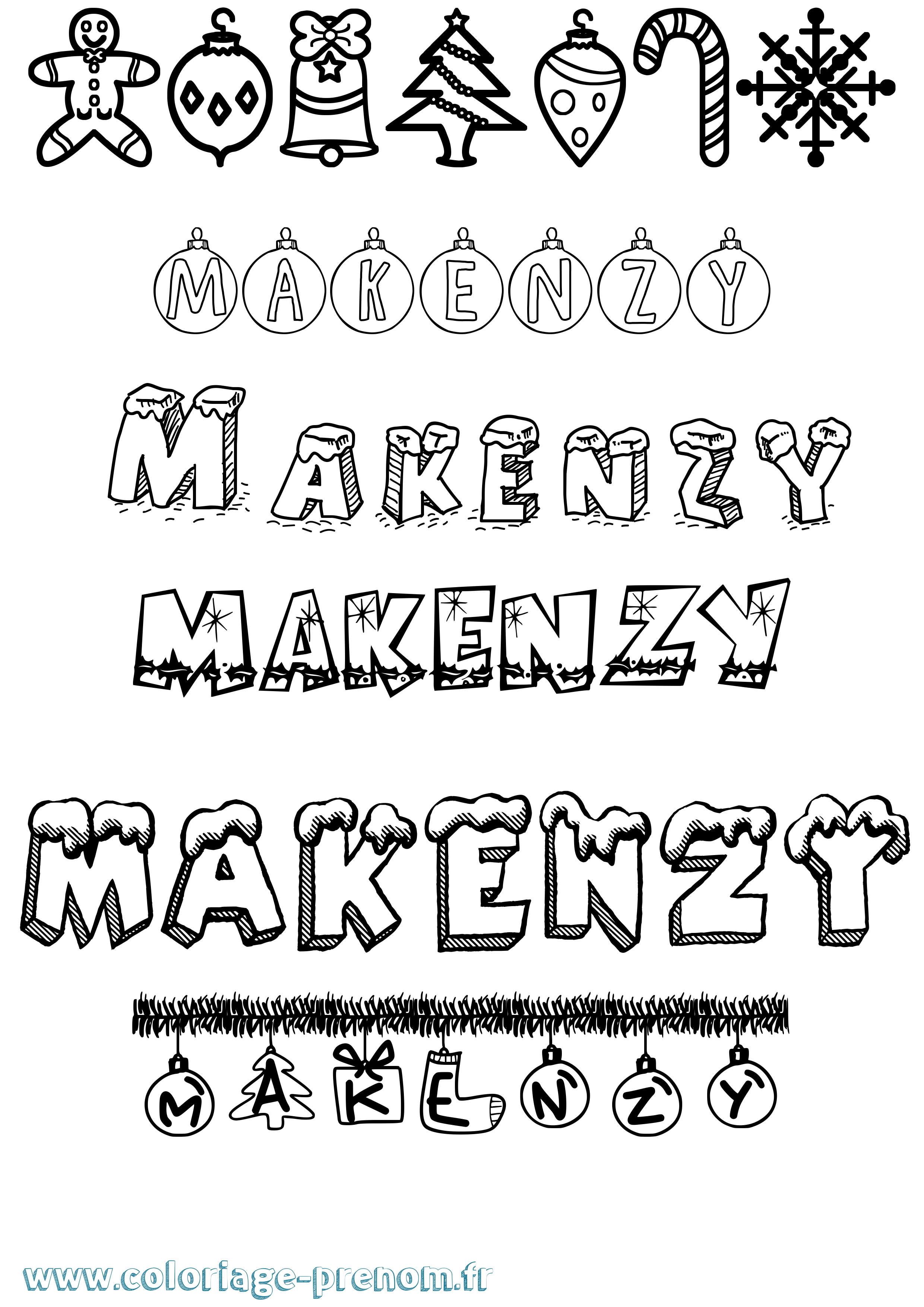 Coloriage Makenzy Noël Coloriage prénom Makenzy Noël