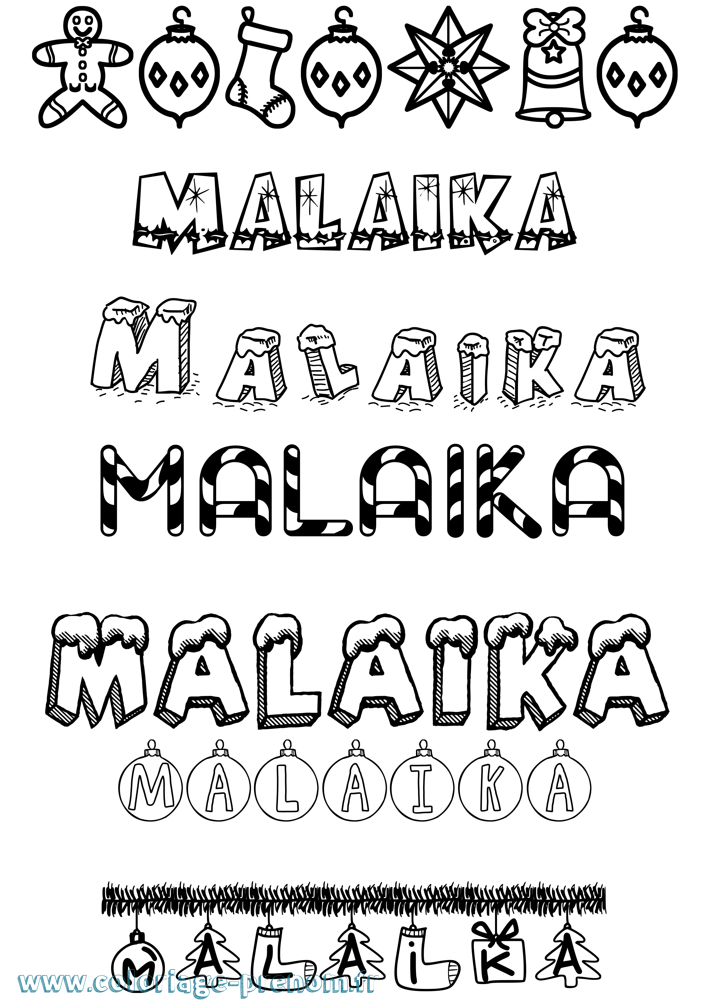 Coloriage Malaika Noël Coloriage prénom Malaika Noël