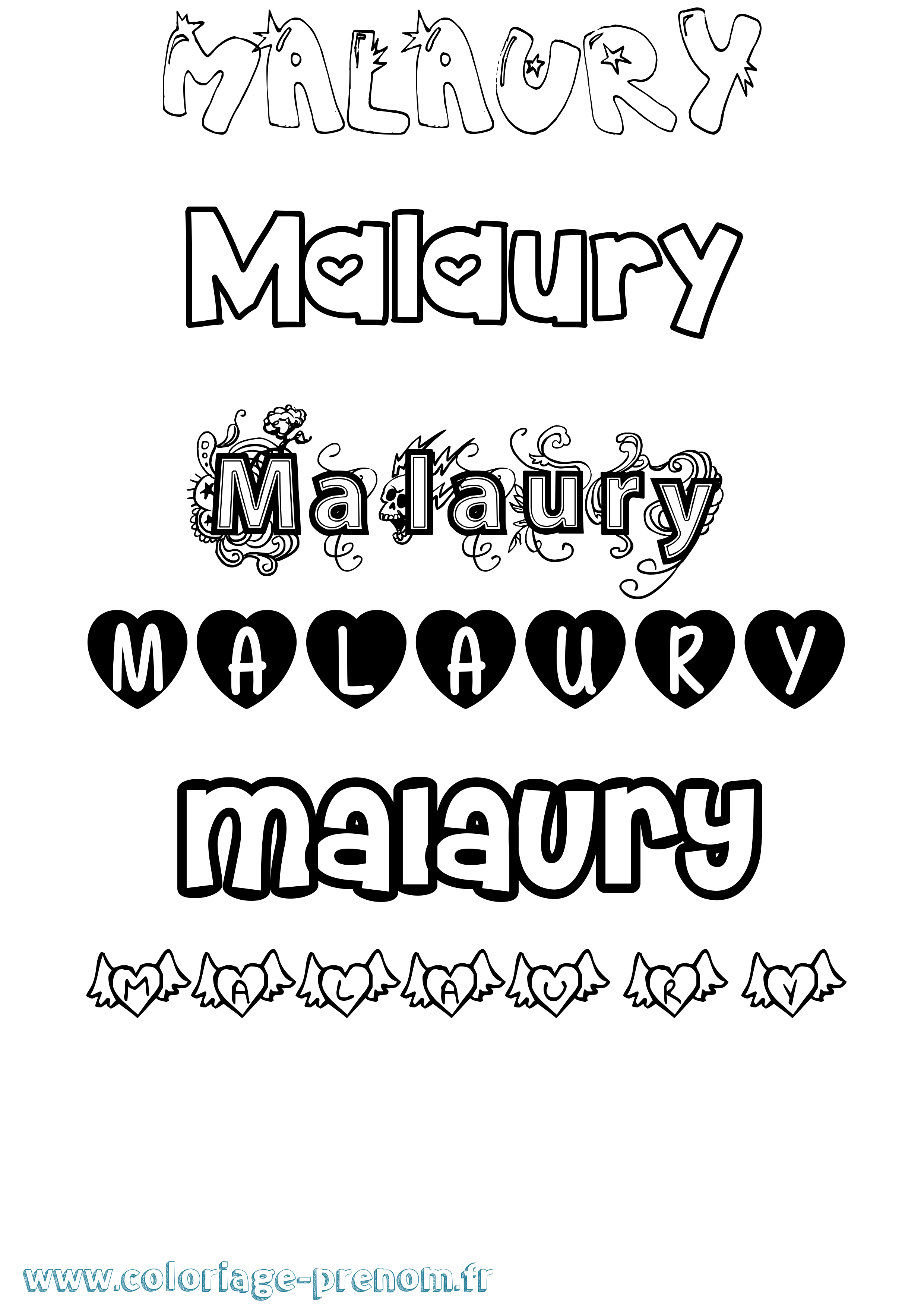 Coloriage Malaury Girly Coloriage prénom Malaury Girly